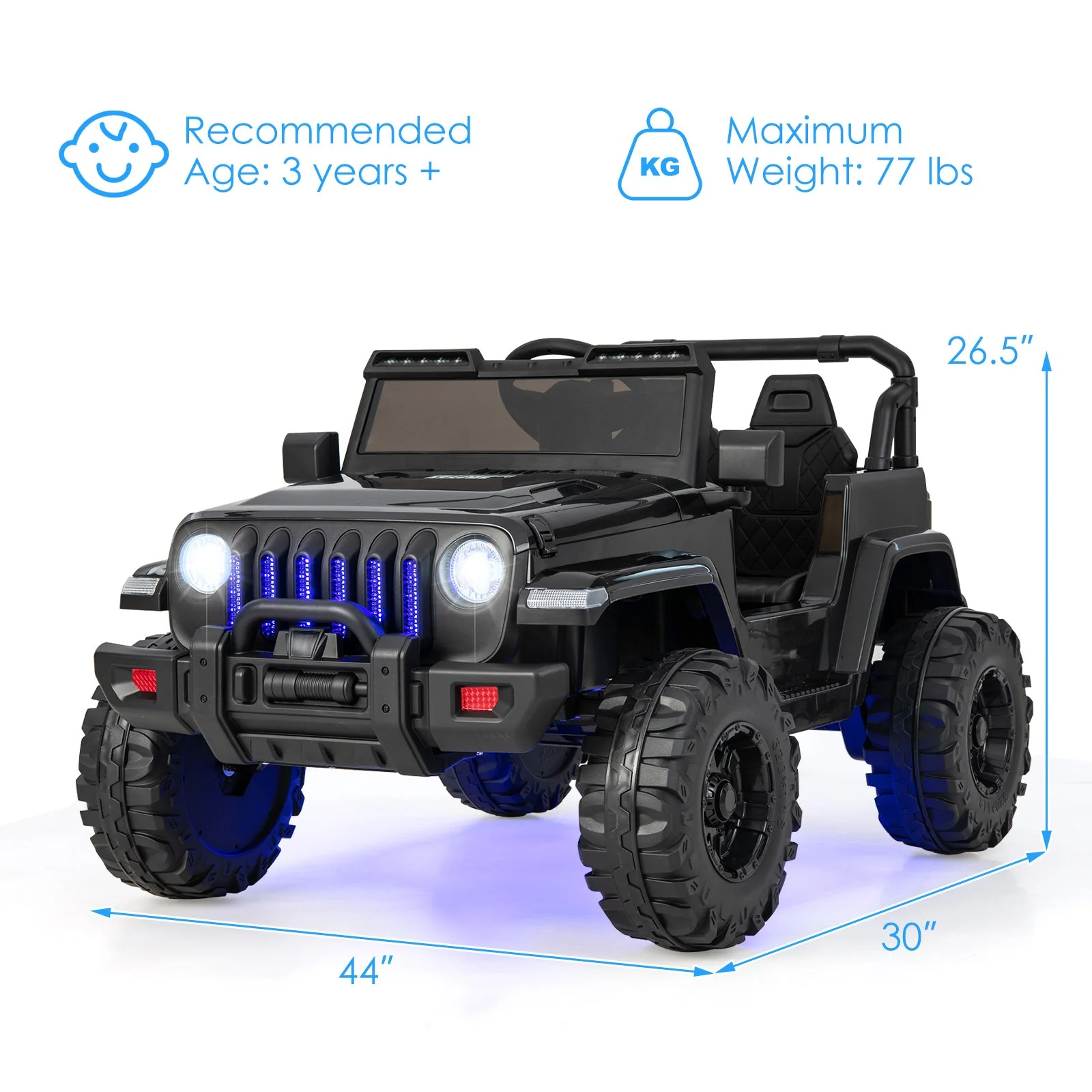 12V Kids Ride-on Jeep Car with 2.4 G Remote Control-Solid Black - Image 4