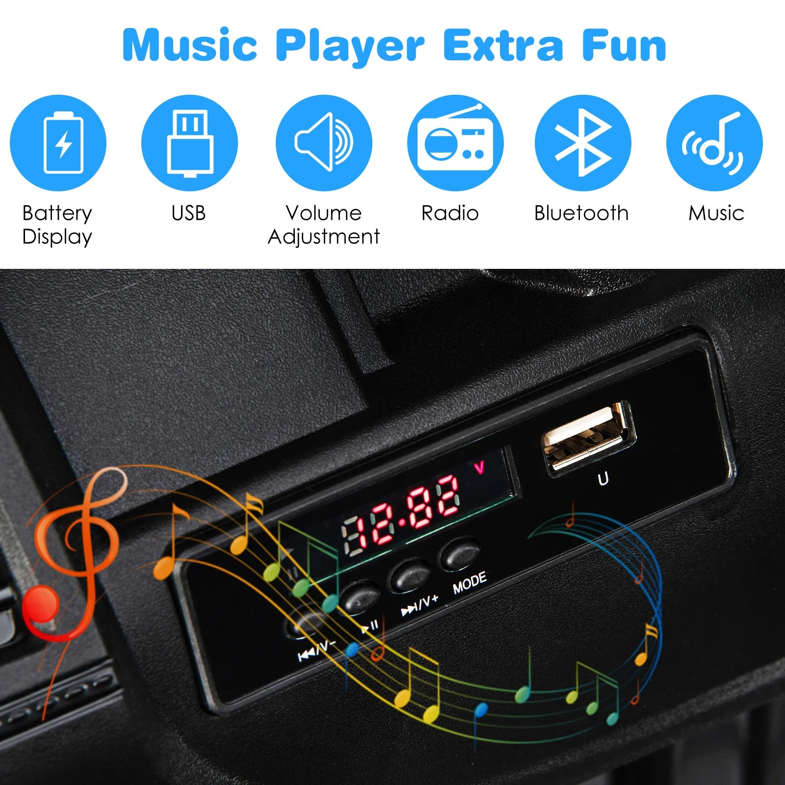12V Kids Ride-on Jeep Car with 2.4 G Remote Control-Solid Black - Image 5