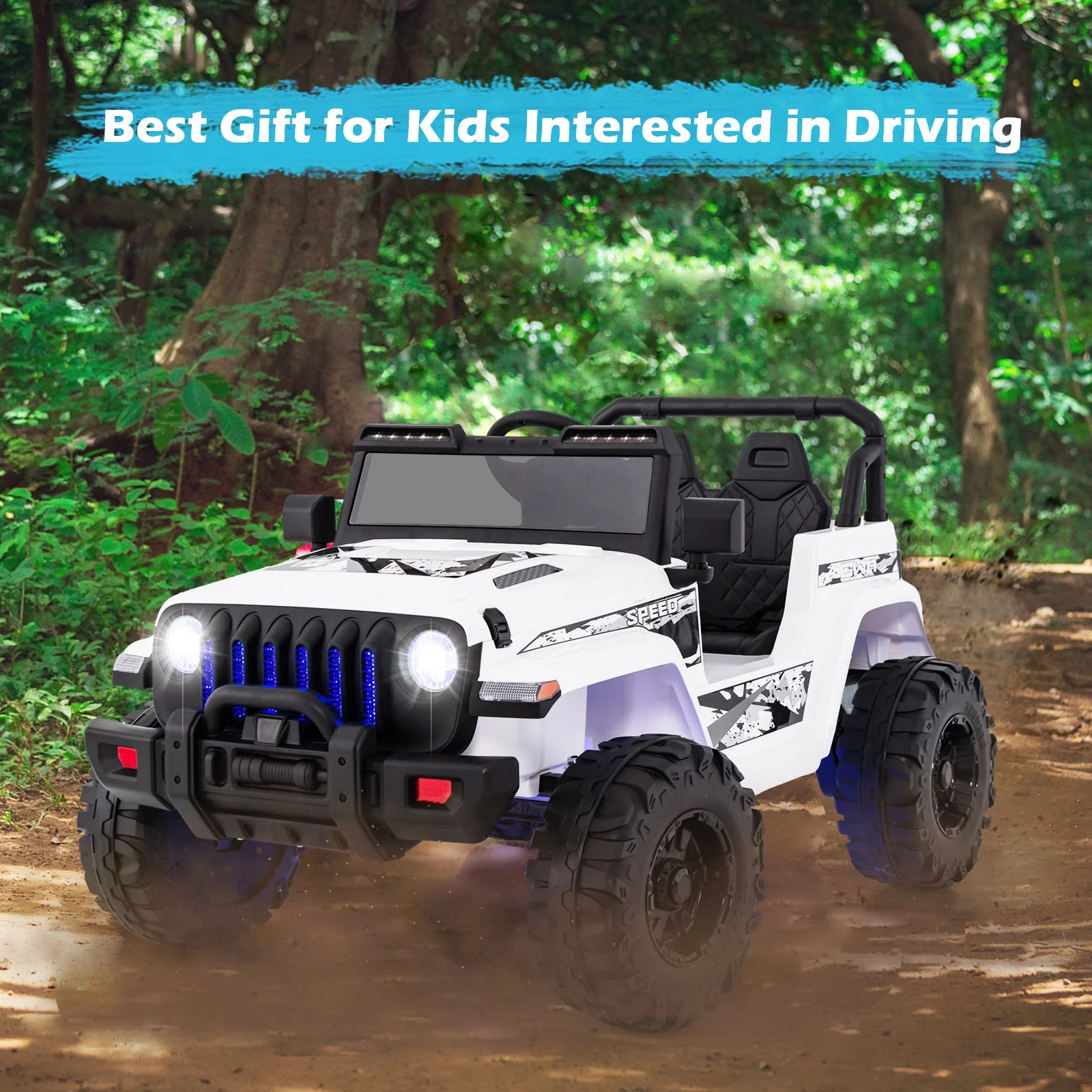 12V Kids Ride-on Jeep Car with 2.4 G Remote Control-White - Image 2
