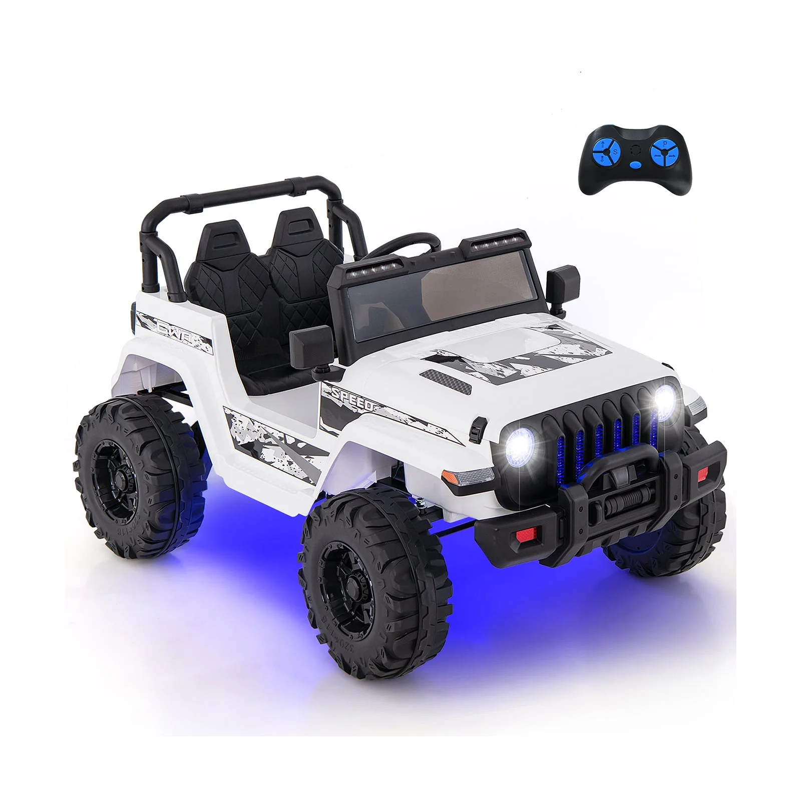 12V Kids Ride-on Jeep Car with 2.4 G Remote Control-White - Image 3