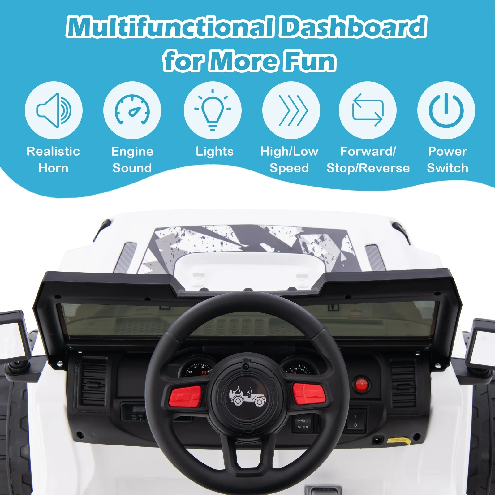 12V Kids Ride-on Jeep Car with 2.4 G Remote Control-White - Image 5
