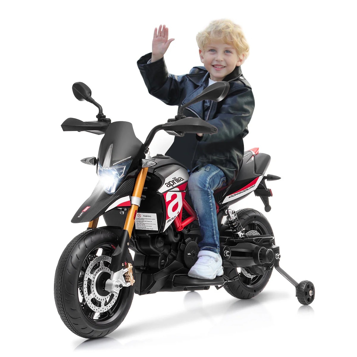 12V Kids Ride-On Motorcycle Aprilia Licensed with Sounds and Music-Red - Image 3