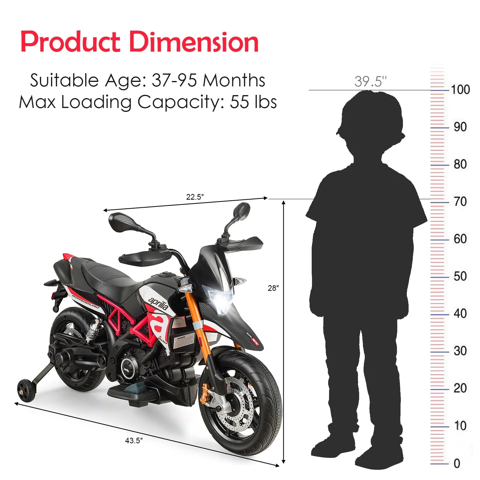 12V Kids Ride-On Motorcycle Aprilia Licensed with Sounds and Music-Red - Image 4