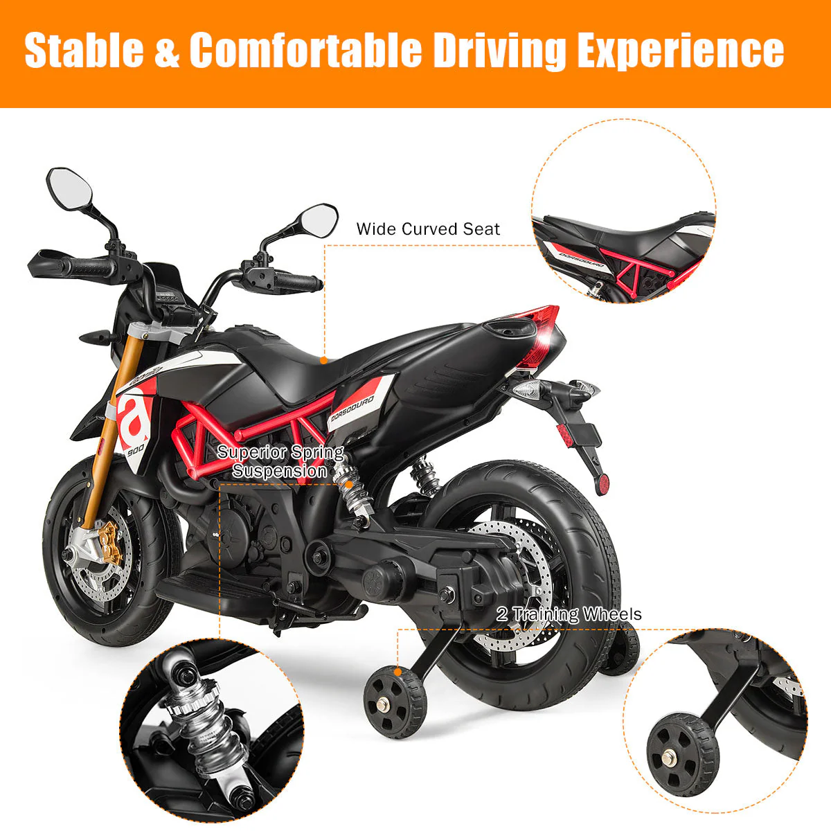 12V Kids Ride-On Motorcycle Aprilia Licensed with Sounds and Music-Red - Image 6