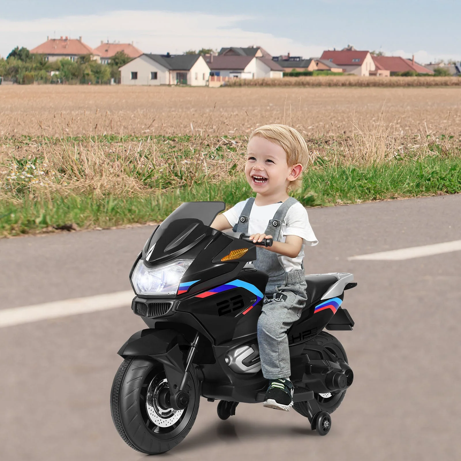 12V Kids Ride On Motorcycle Electric Motor Bike-Black - Image 2