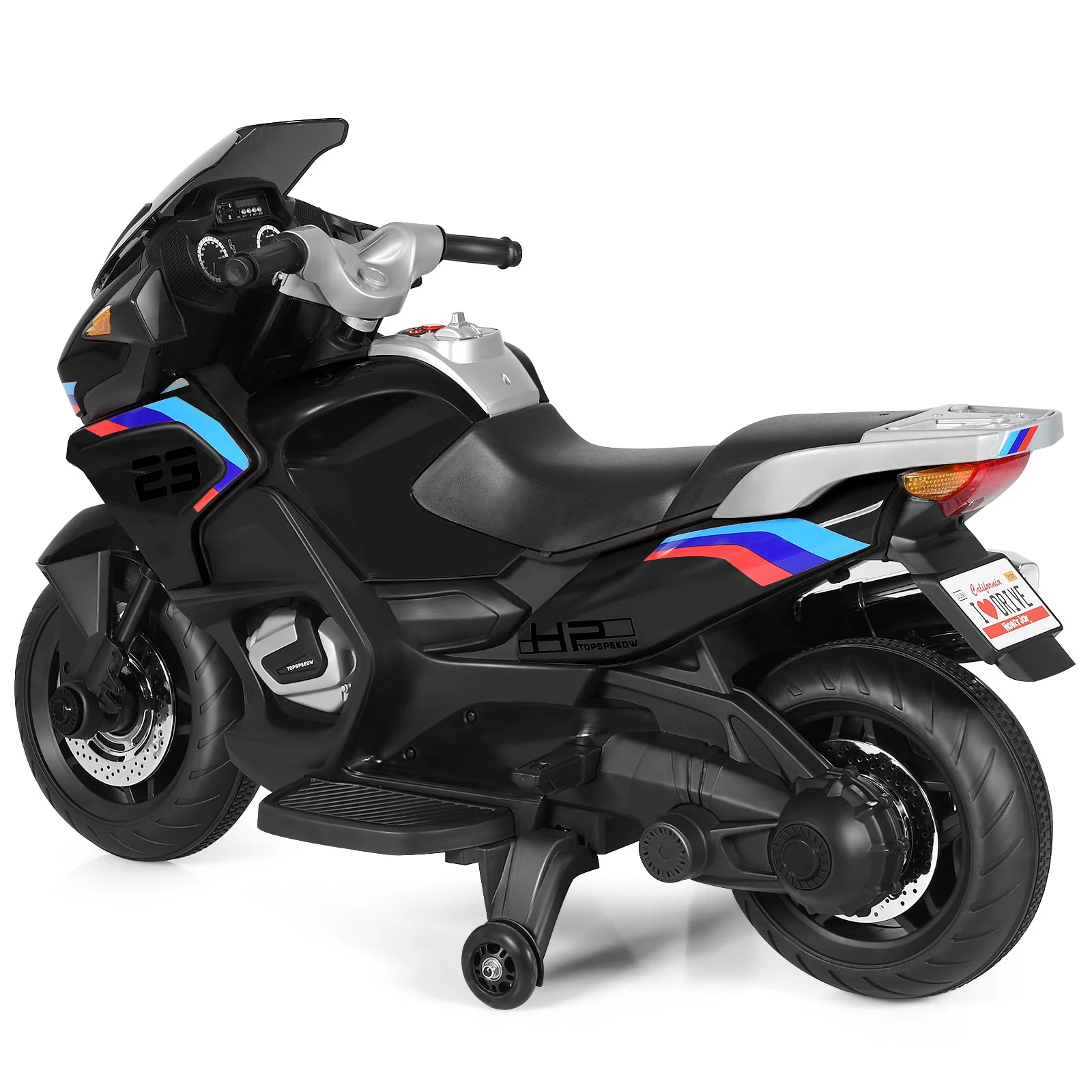 12V Kids Ride On Motorcycle Electric Motor Bike-Black - Image 4