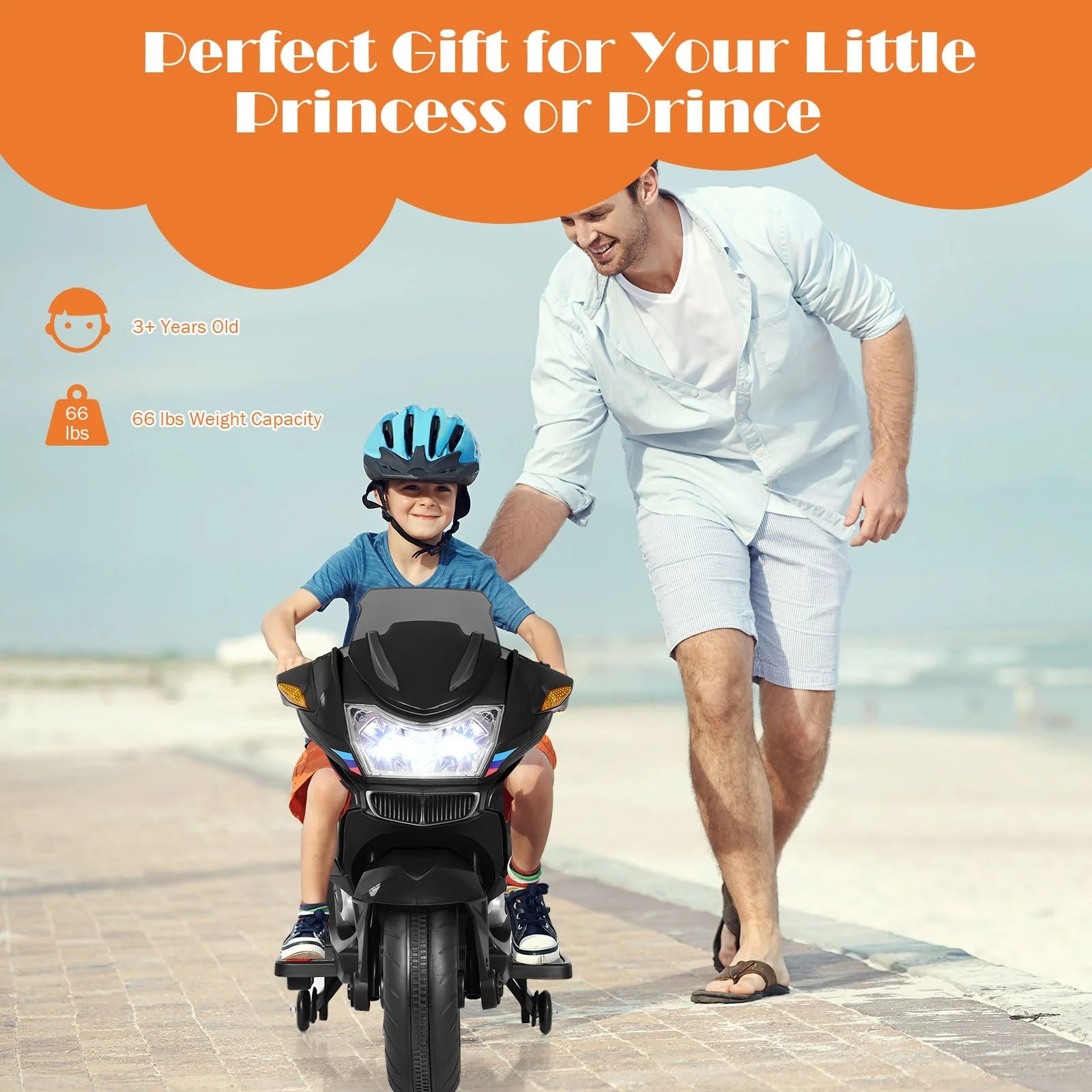 12V Kids Ride On Motorcycle Electric Motor Bike-Black - Image 7