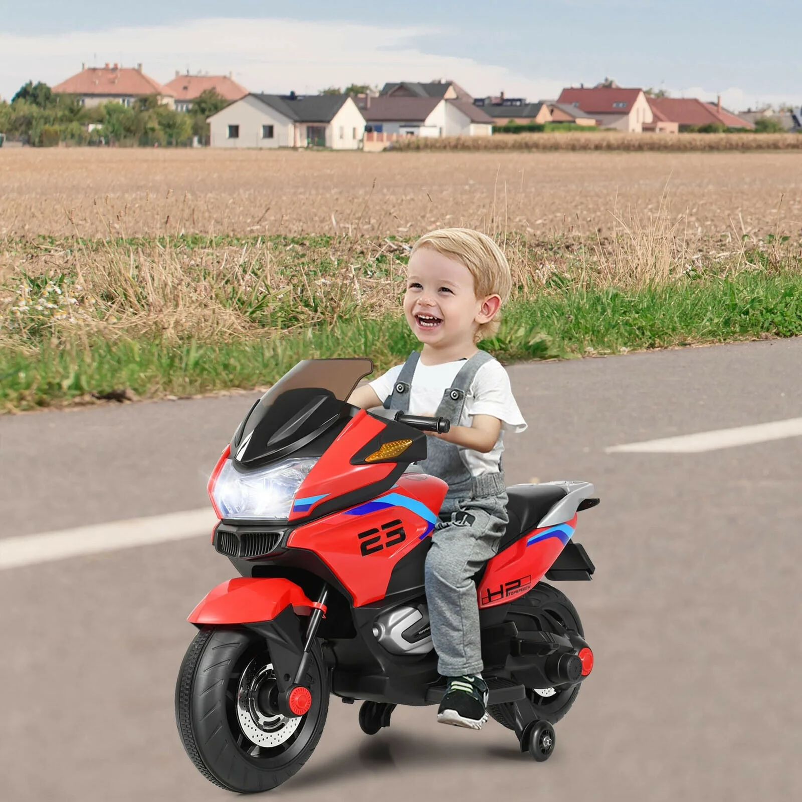 12V Kids Ride On Motorcycle Electric Motor Bike-Red - Image 2