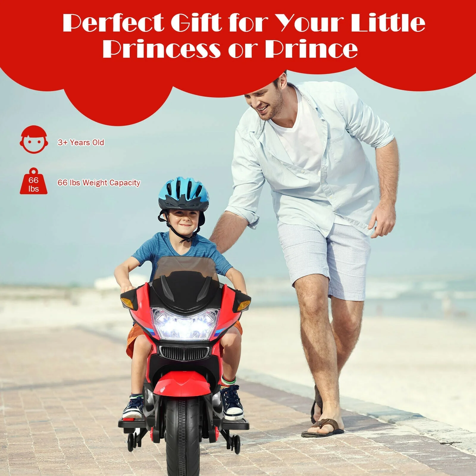 12V Kids Ride On Motorcycle Electric Motor Bike-Red - Image 7