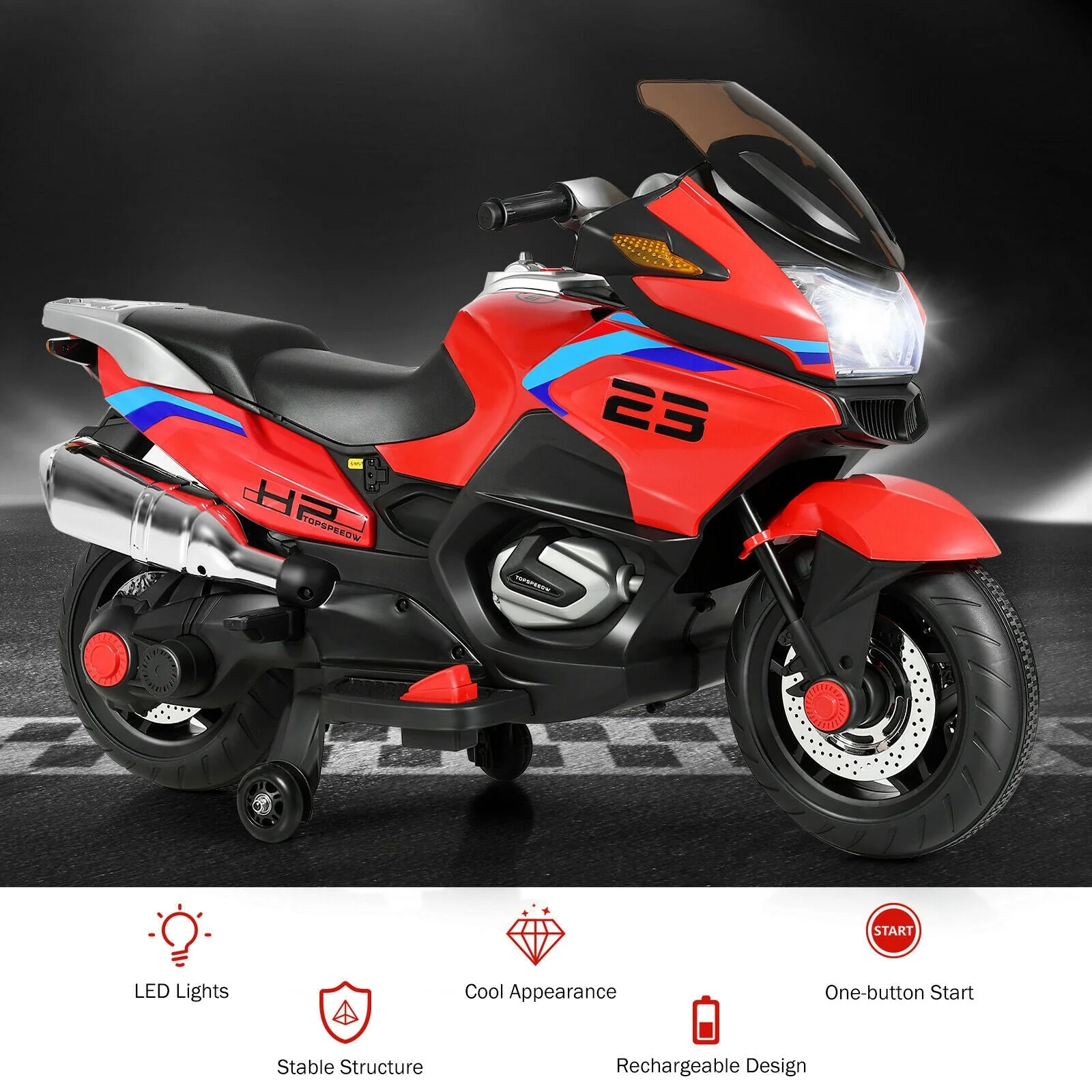 12V Kids Ride On Motorcycle Electric Motor Bike-Red - Image 8