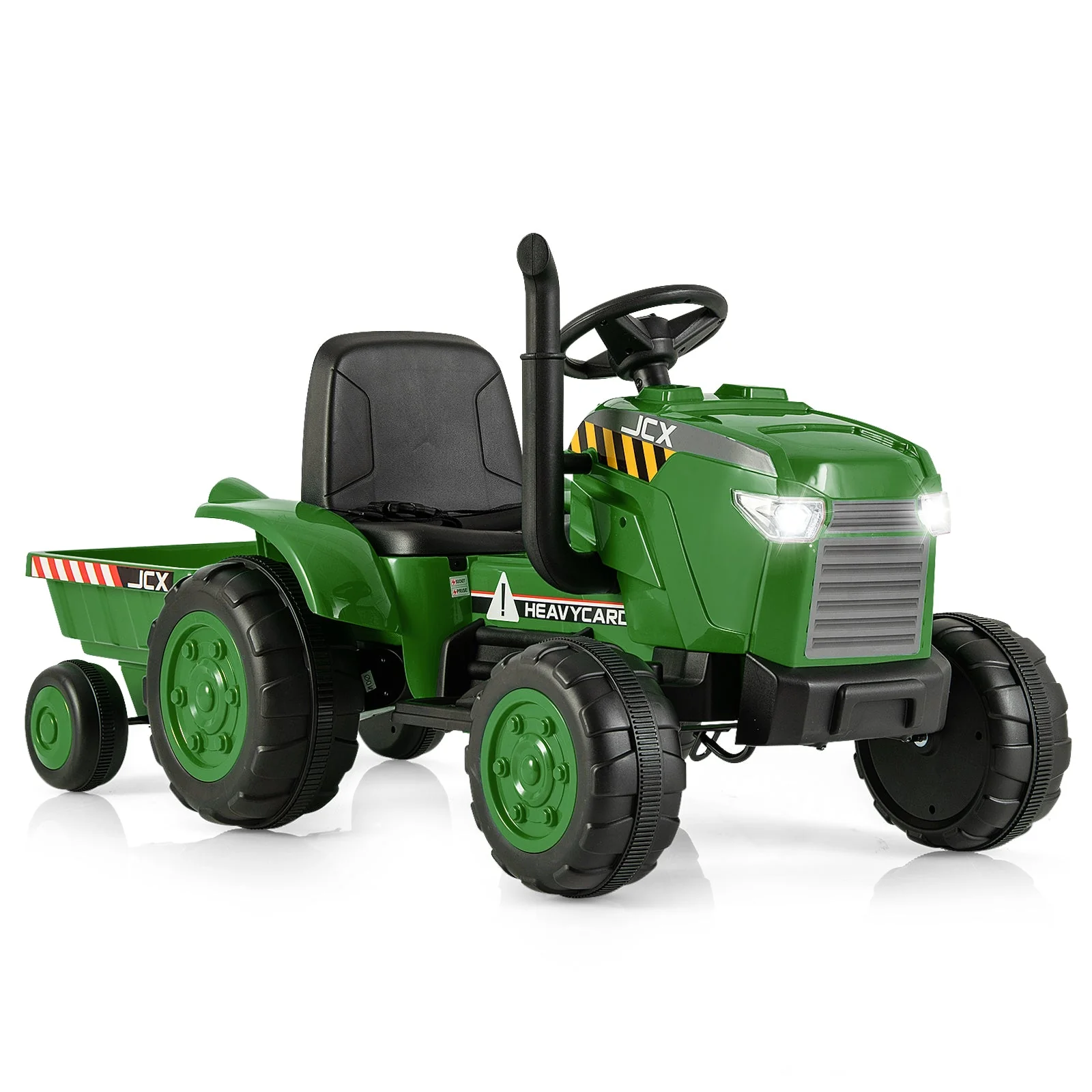 12V Kids Ride On Tractor with Trailer and Remote Control-Dark Green - Image 3