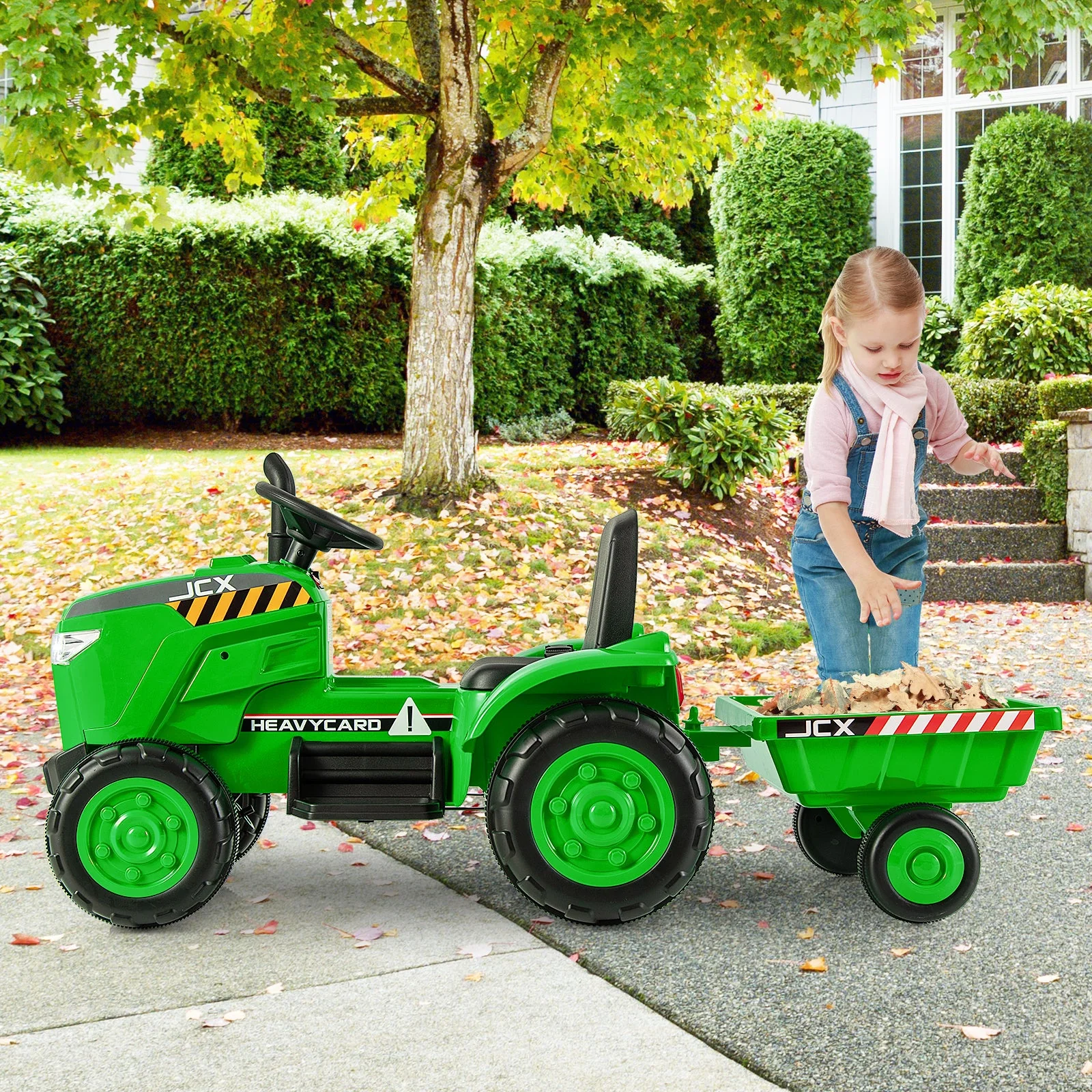 12V Kids Ride On Tractor with Trailer and Remote Control-Green - Image 2