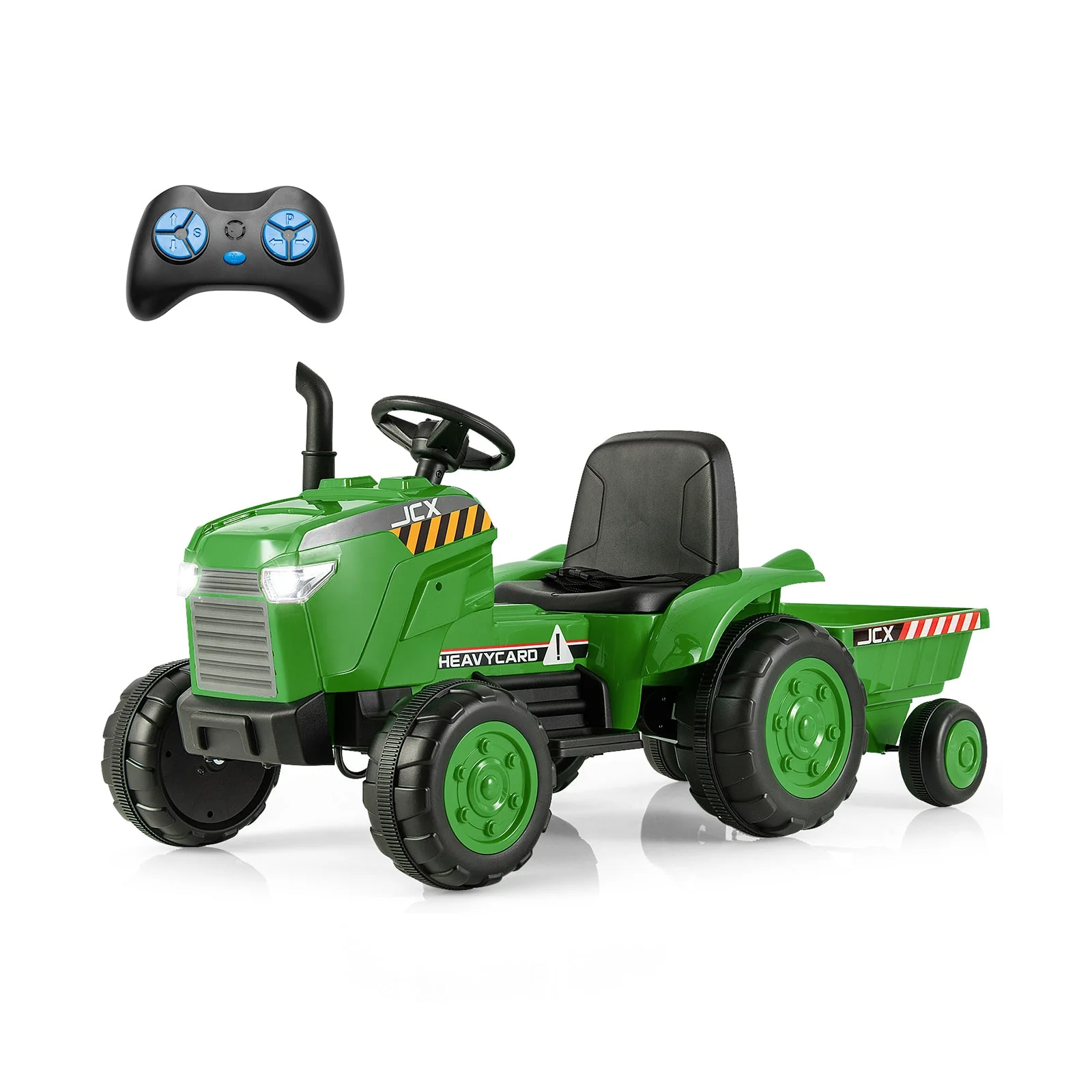 12V Kids Ride On Tractor with Trailer and Remote Control-Green - Image 4