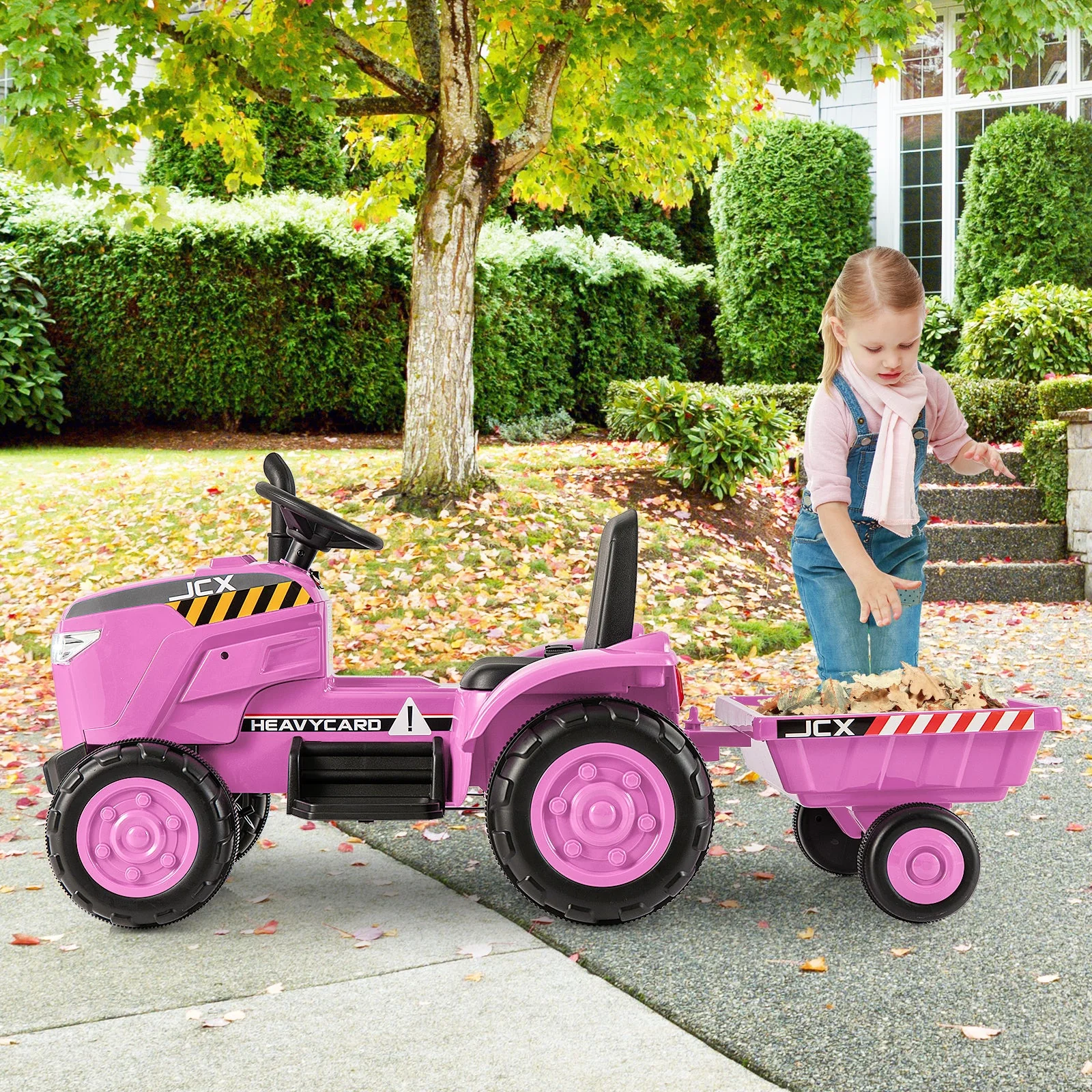 12V Kids Ride On Tractor with Trailer and Remote Control-Pink - Image 2