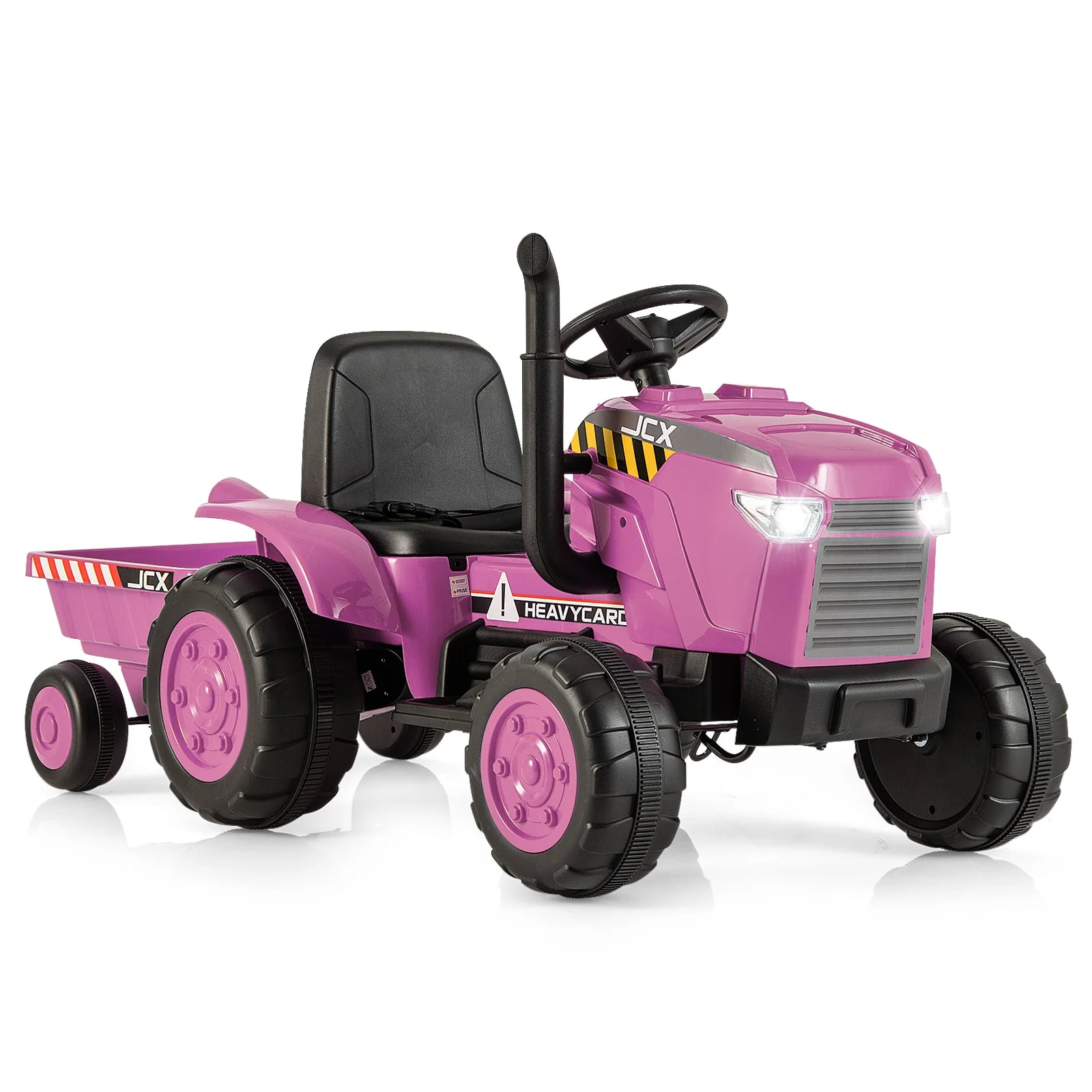 12V Kids Ride On Tractor with Trailer and Remote Control-Pink - Image 3