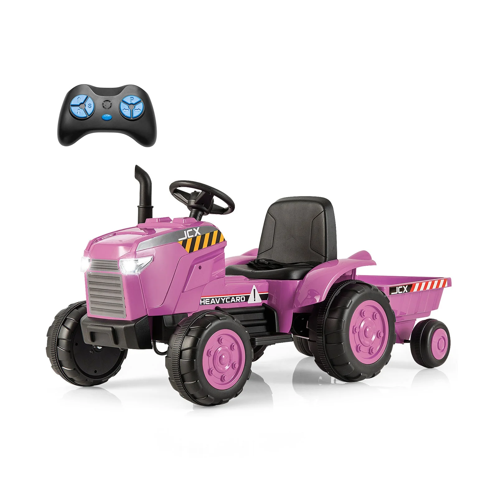 12V Kids Ride On Tractor with Trailer and Remote Control-Pink - Image 4