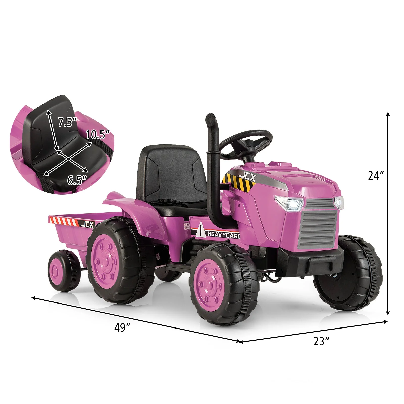 12V Kids Ride On Tractor with Trailer and Remote Control-Pink - Image 5