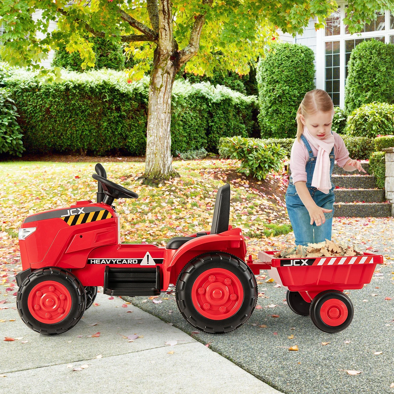 12V Kids Ride On Tractor with Trailer and Remote Control-Red - Image 2