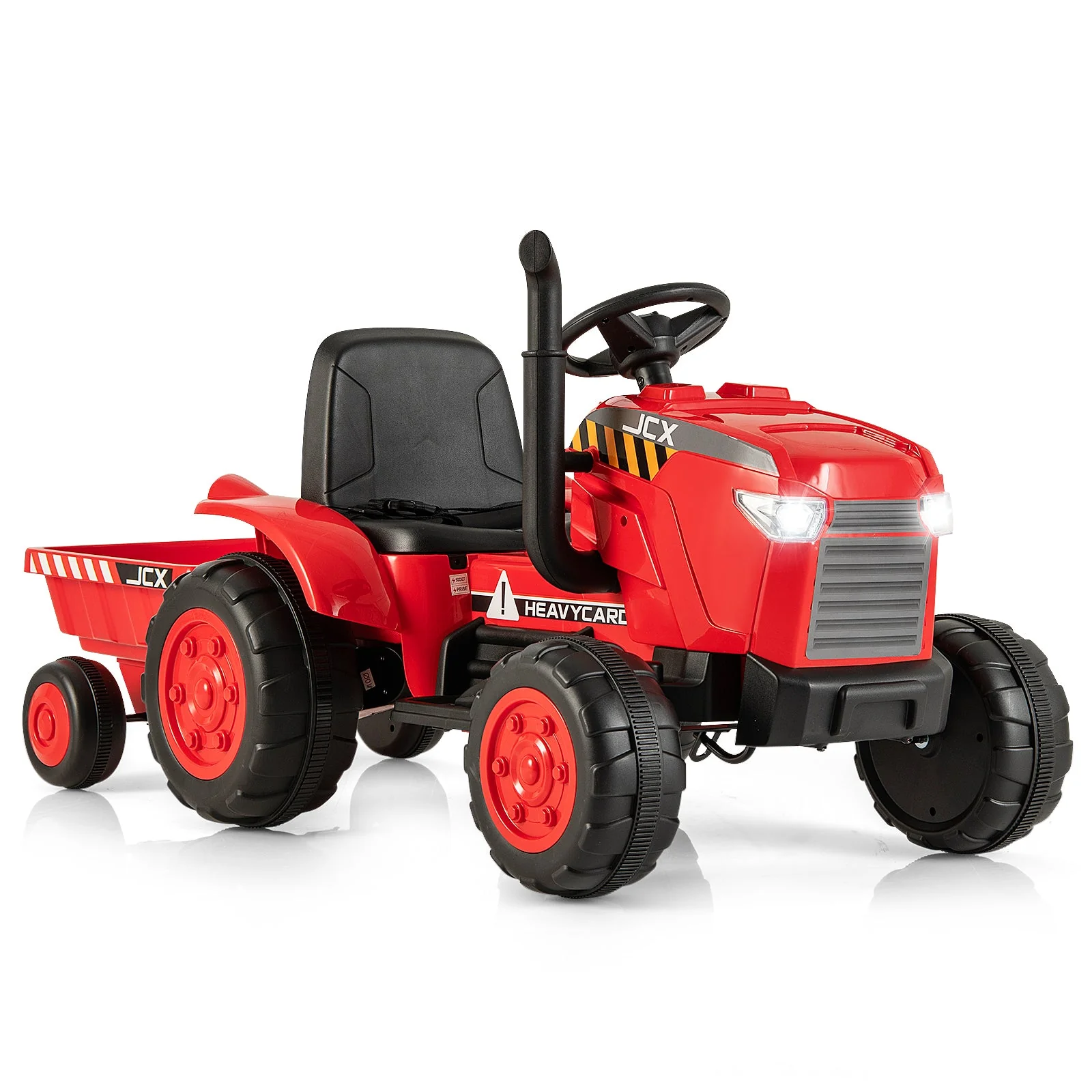 12V Kids Ride On Tractor with Trailer and Remote Control-Red - Image 3
