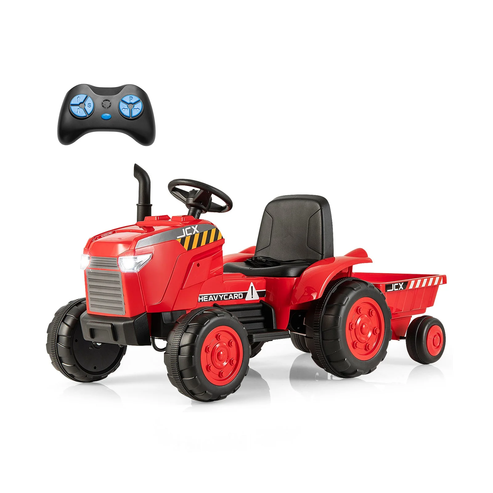 12V Kids Ride On Tractor with Trailer and Remote Control-Red - Image 4