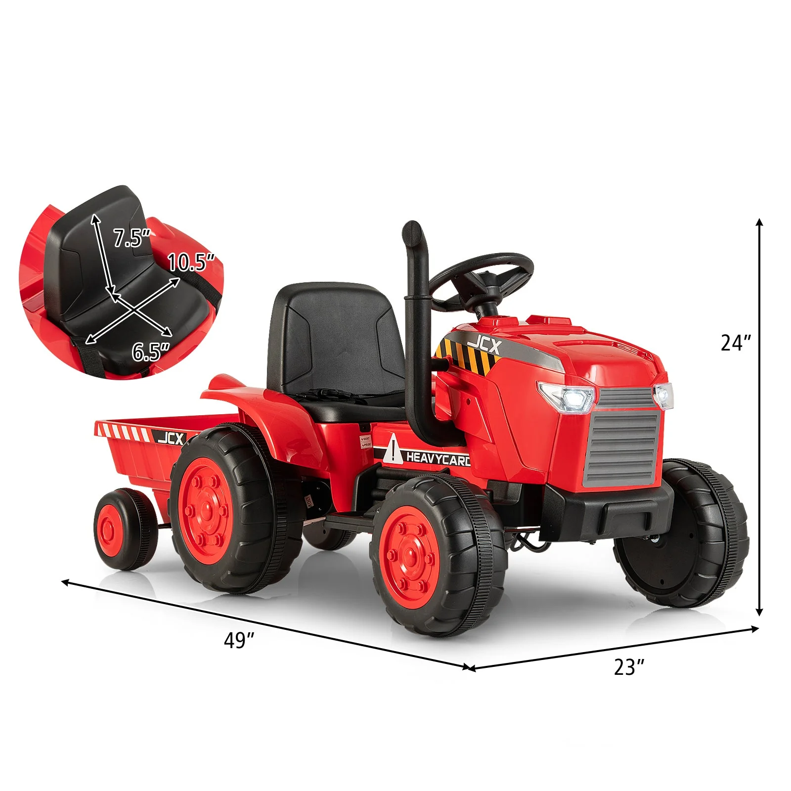 12V Kids Ride On Tractor with Trailer and Remote Control-Red - Image 5
