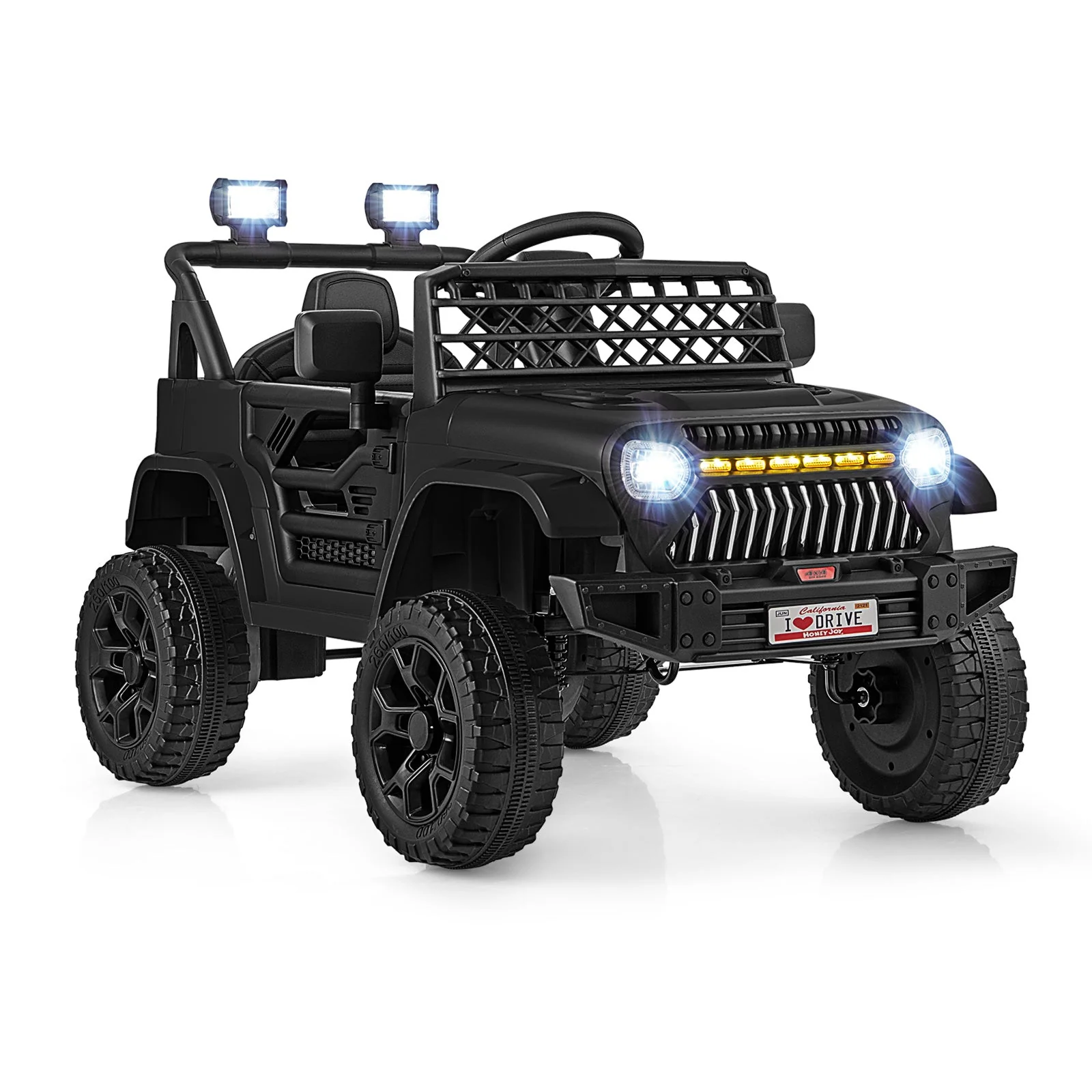 12V Kids Ride on Truck Car with Parental Remote and Music Player-Black - Image 2
