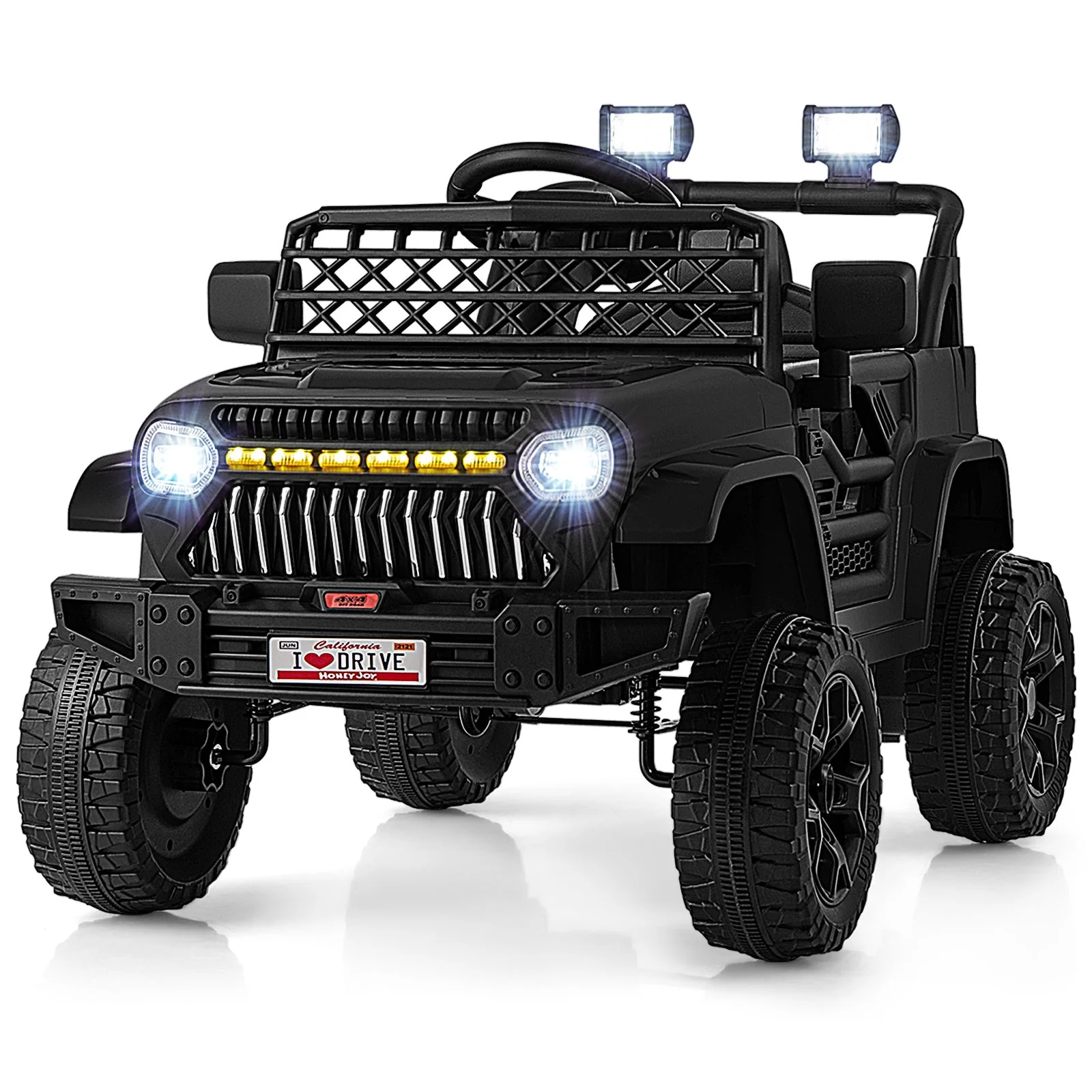 12V Kids Ride on Truck Car with Parental Remote and Music Player-Black - Image 3