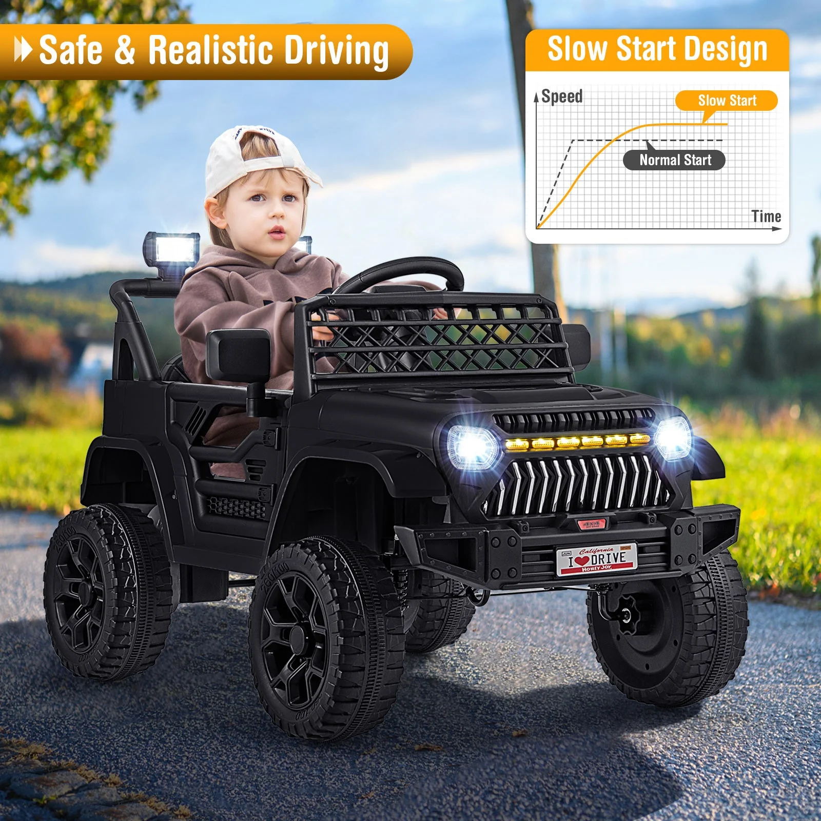 12V Kids Ride on Truck Car with Parental Remote and Music Player-Black - Image 5