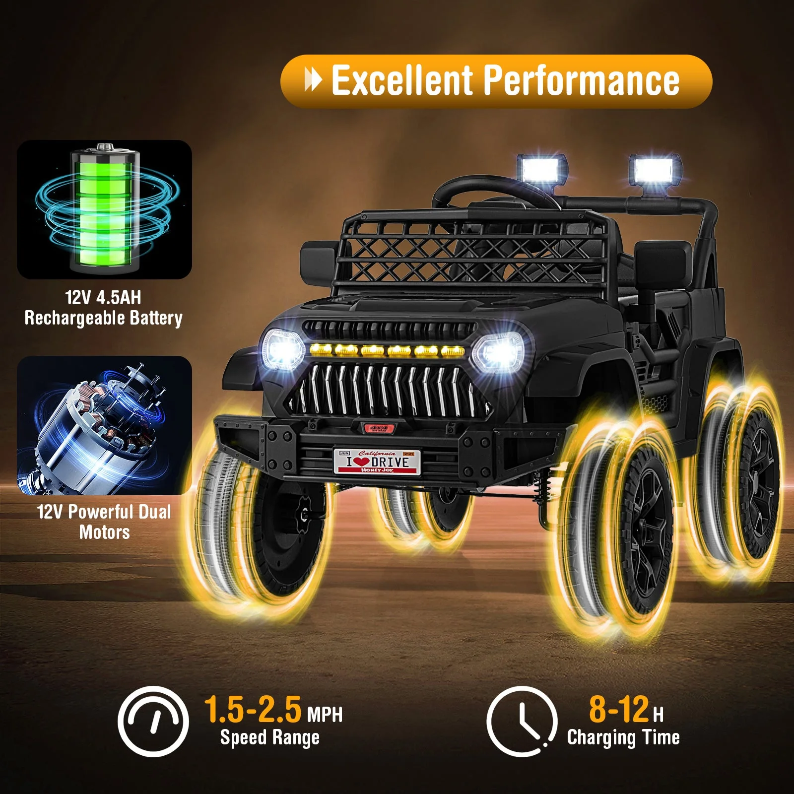 12V Kids Ride on Truck Car with Parental Remote and Music Player-Black - Image 7