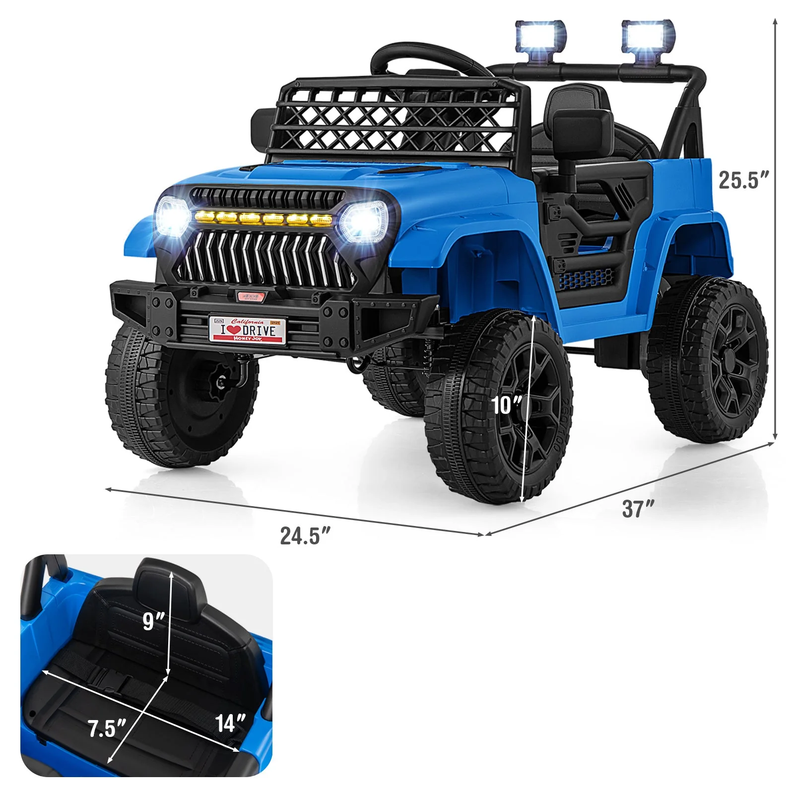 12V Kids Ride on Truck Car with Parental Remote and Music Player-Navy - Image 4
