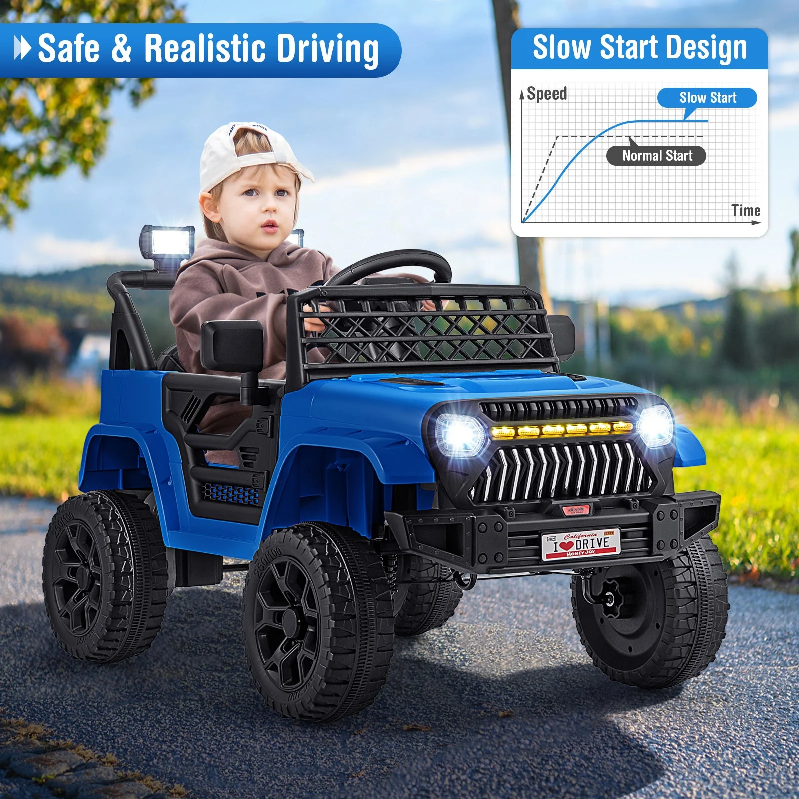 12V Kids Ride on Truck Car with Parental Remote and Music Player-Navy - Image 6