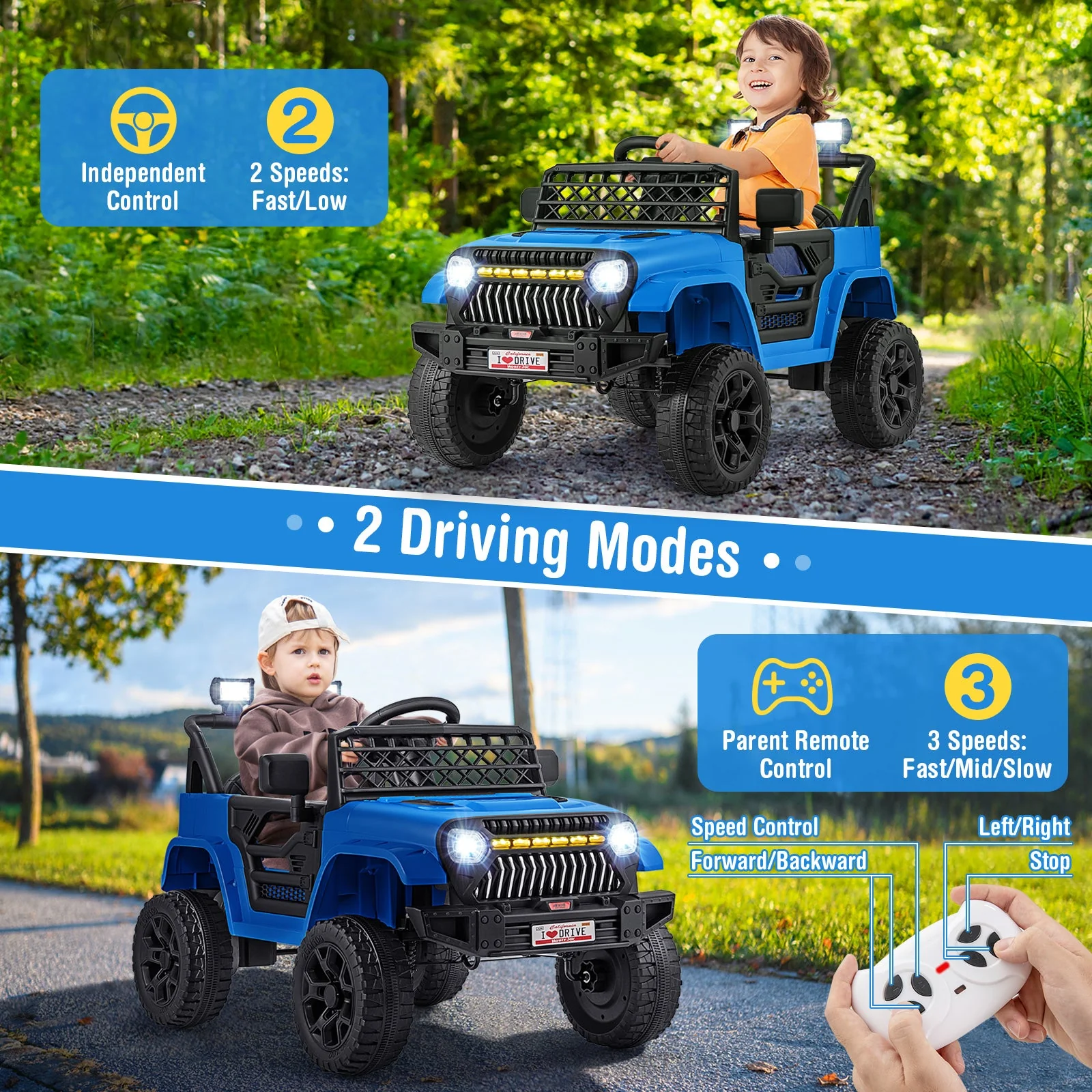12V Kids Ride on Truck Car with Parental Remote and Music Player-Navy - Image 7