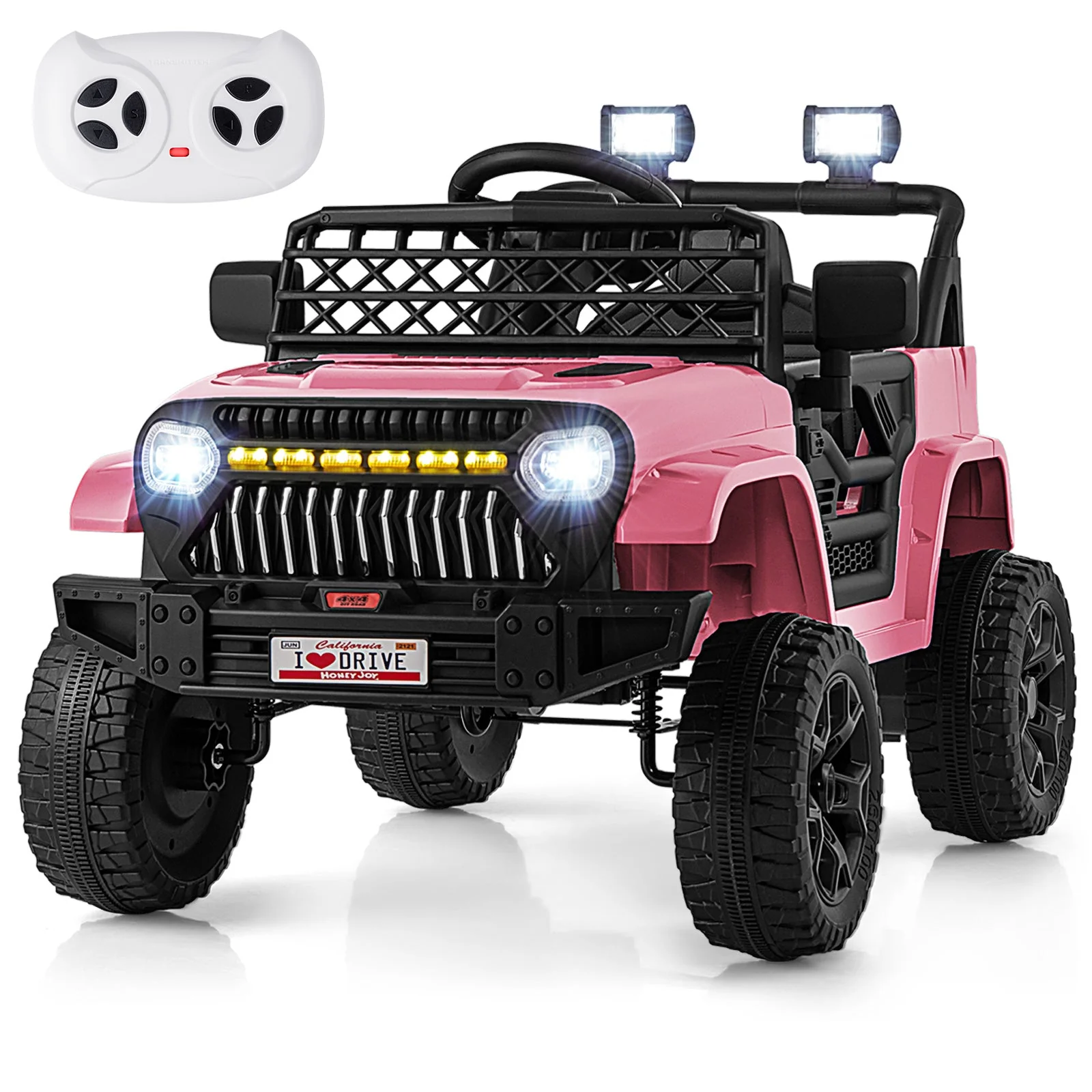 12V Kids Ride on Truck Car with Parental Remote and Music Player-Pink - Image 3