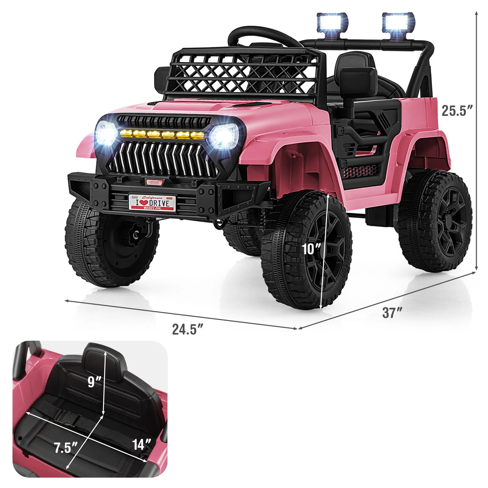 12V Kids Ride on Truck Car with Parental Remote and Music Player-Pink - Image 4