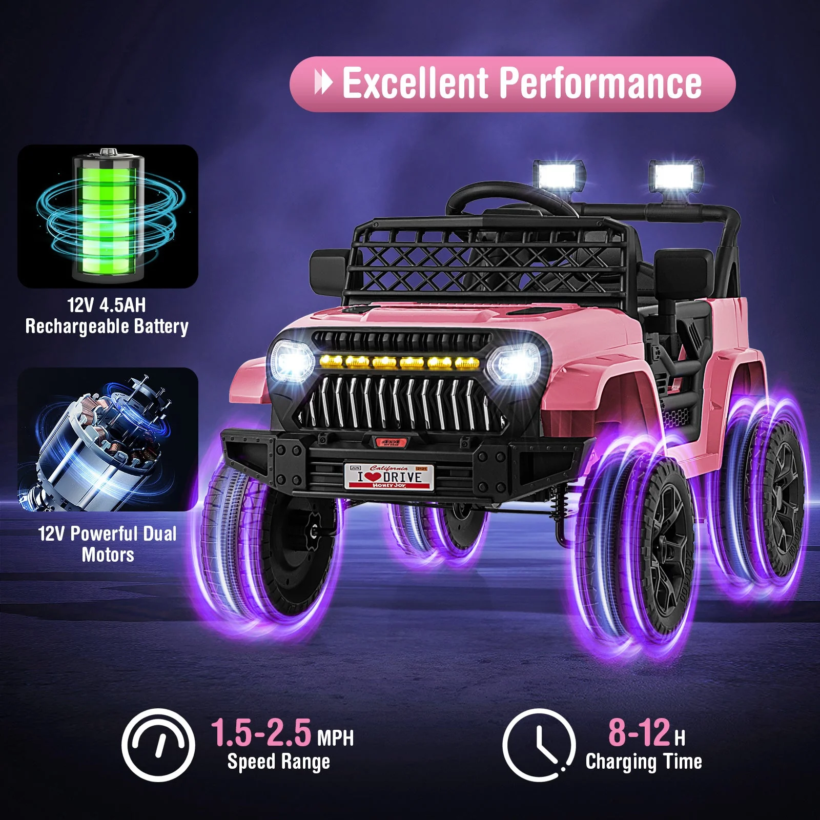 12V Kids Ride on Truck Car with Parental Remote and Music Player-Pink - Image 8