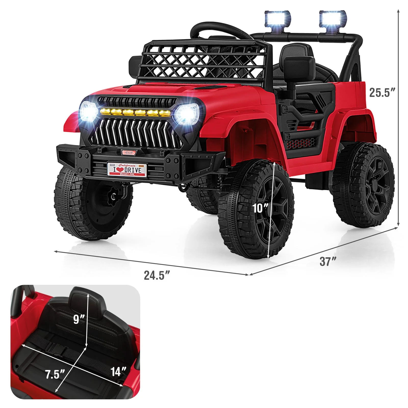 12V Kids Ride on Truck Car with Parental Remote and Music Player-Red - Image 4