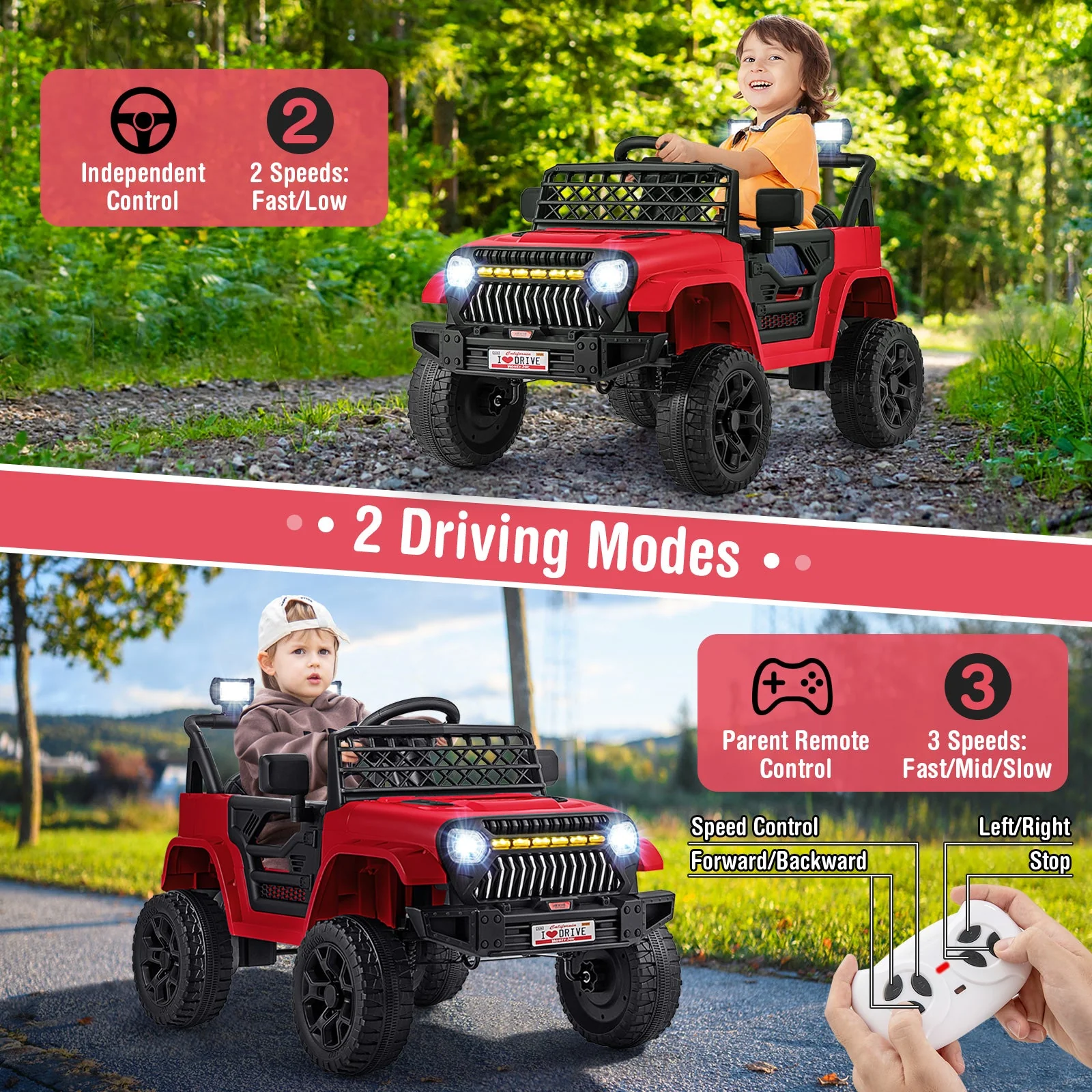 12V Kids Ride on Truck Car with Parental Remote and Music Player-Red - Image 6