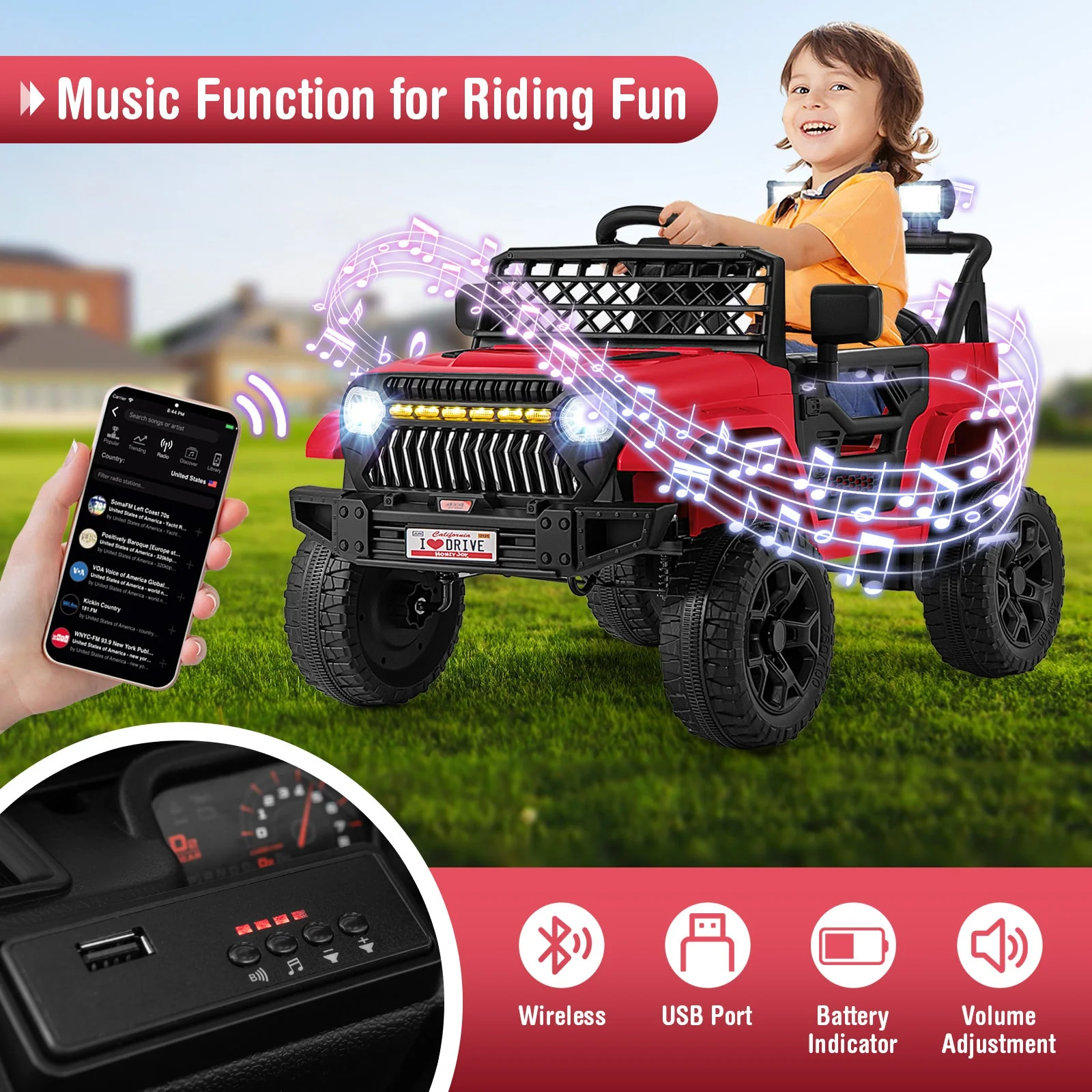 12V Kids Ride on Truck Car with Parental Remote and Music Player-Red - Image 8