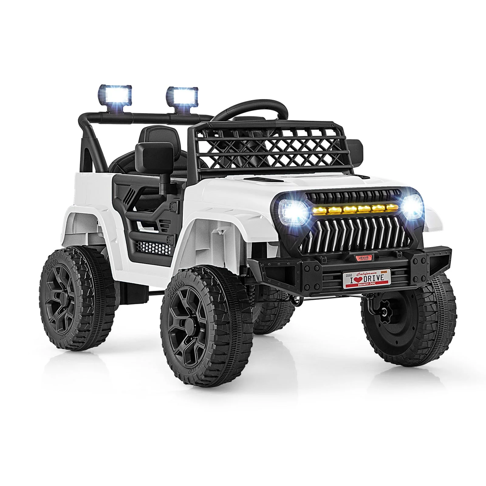 12V Kids Ride on Truck Car with Parental Remote and Music Player-White - Image 2