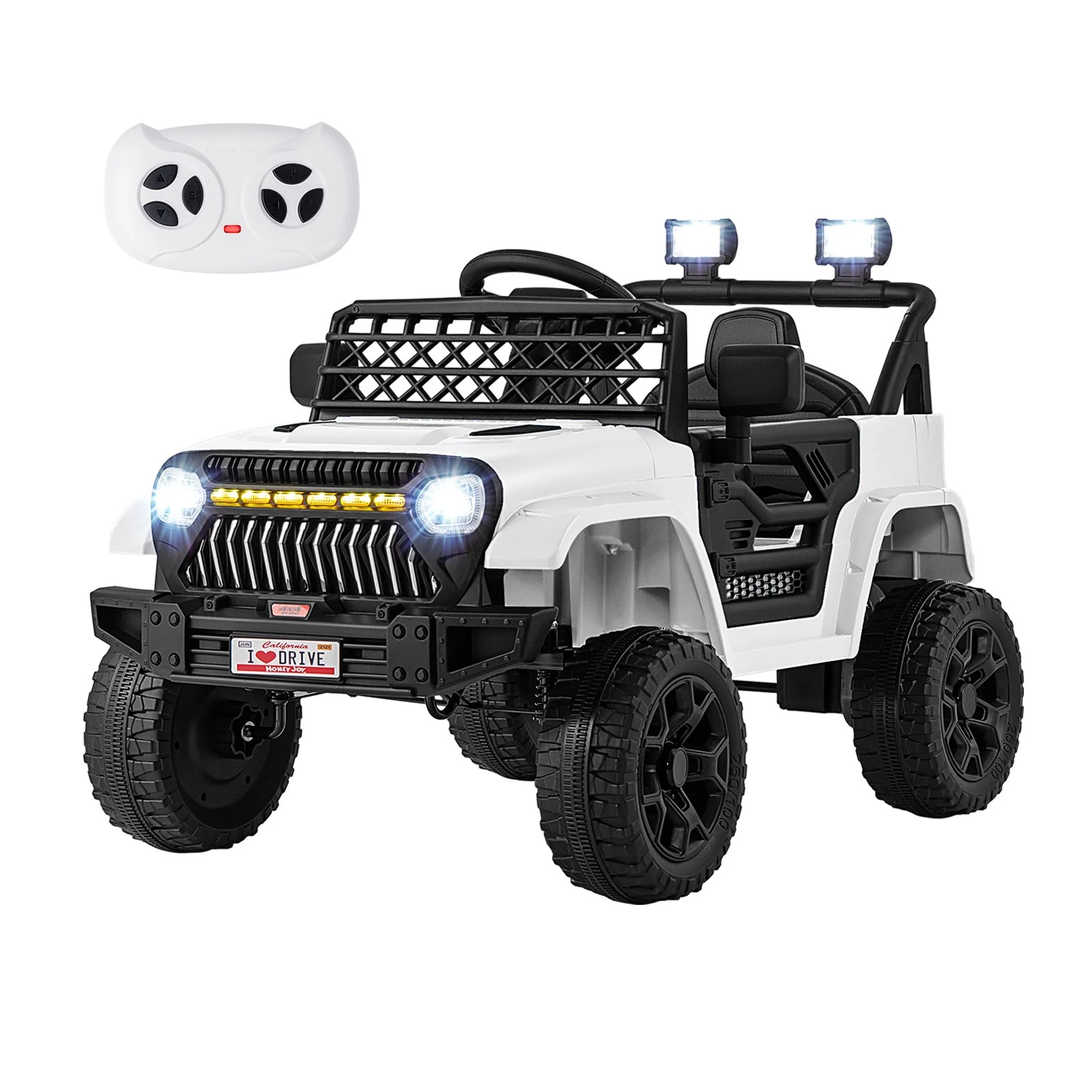 12V Kids Ride on Truck Car with Parental Remote and Music Player-White - Image 3
