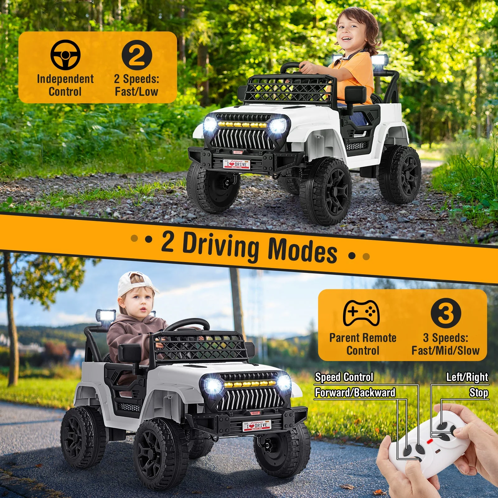 12V Kids Ride on Truck Car with Parental Remote and Music Player-White - Image 6