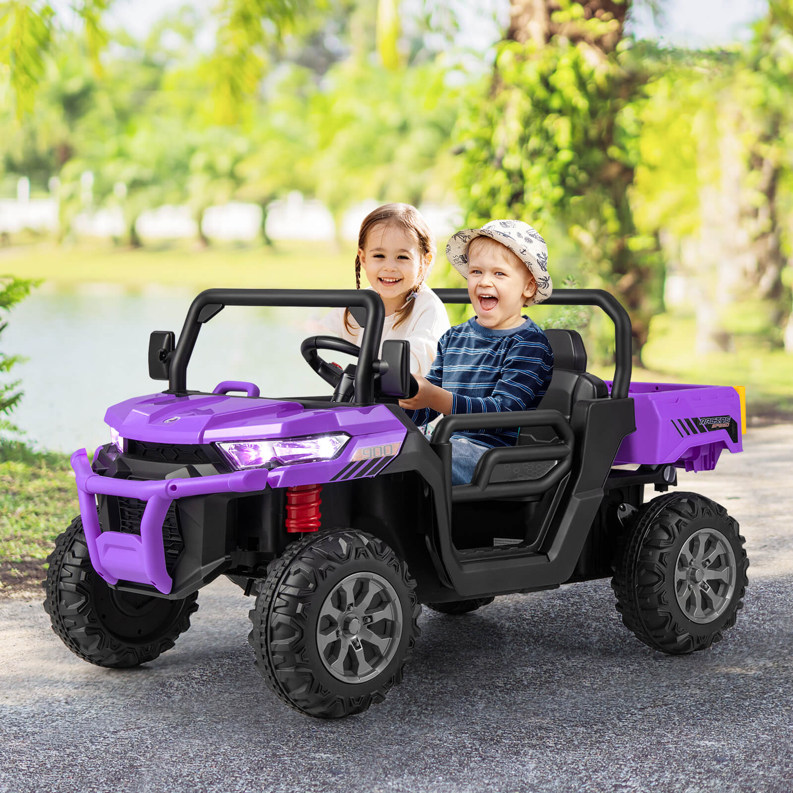 12V Kids Ride On Truck Car with Remote Control and 2 Seaters-Purple - Image 2