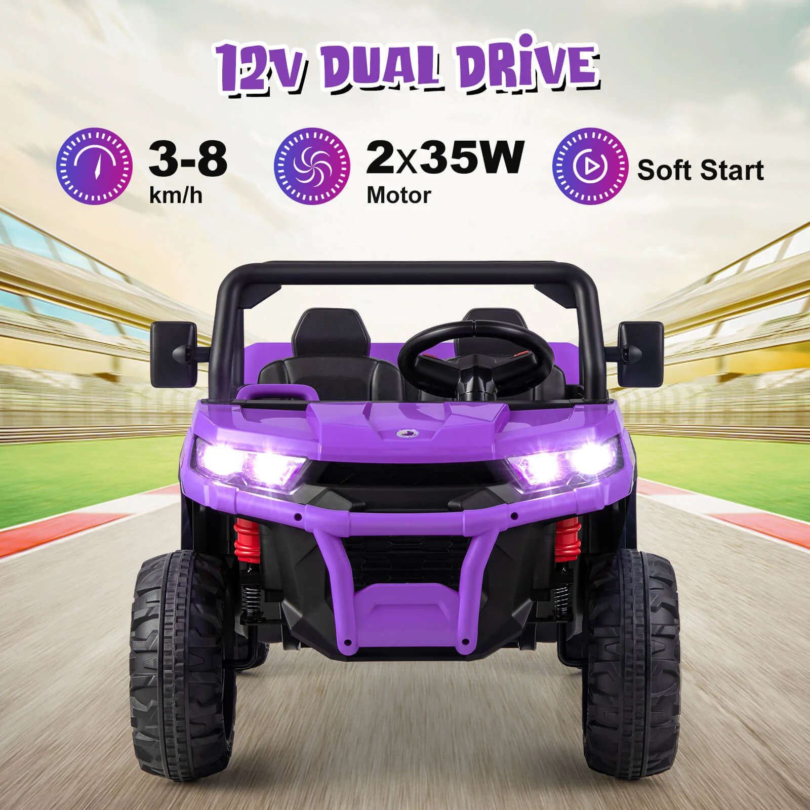 12V Kids Ride On Truck Car with Remote Control and 2 Seaters-Purple - Image 5