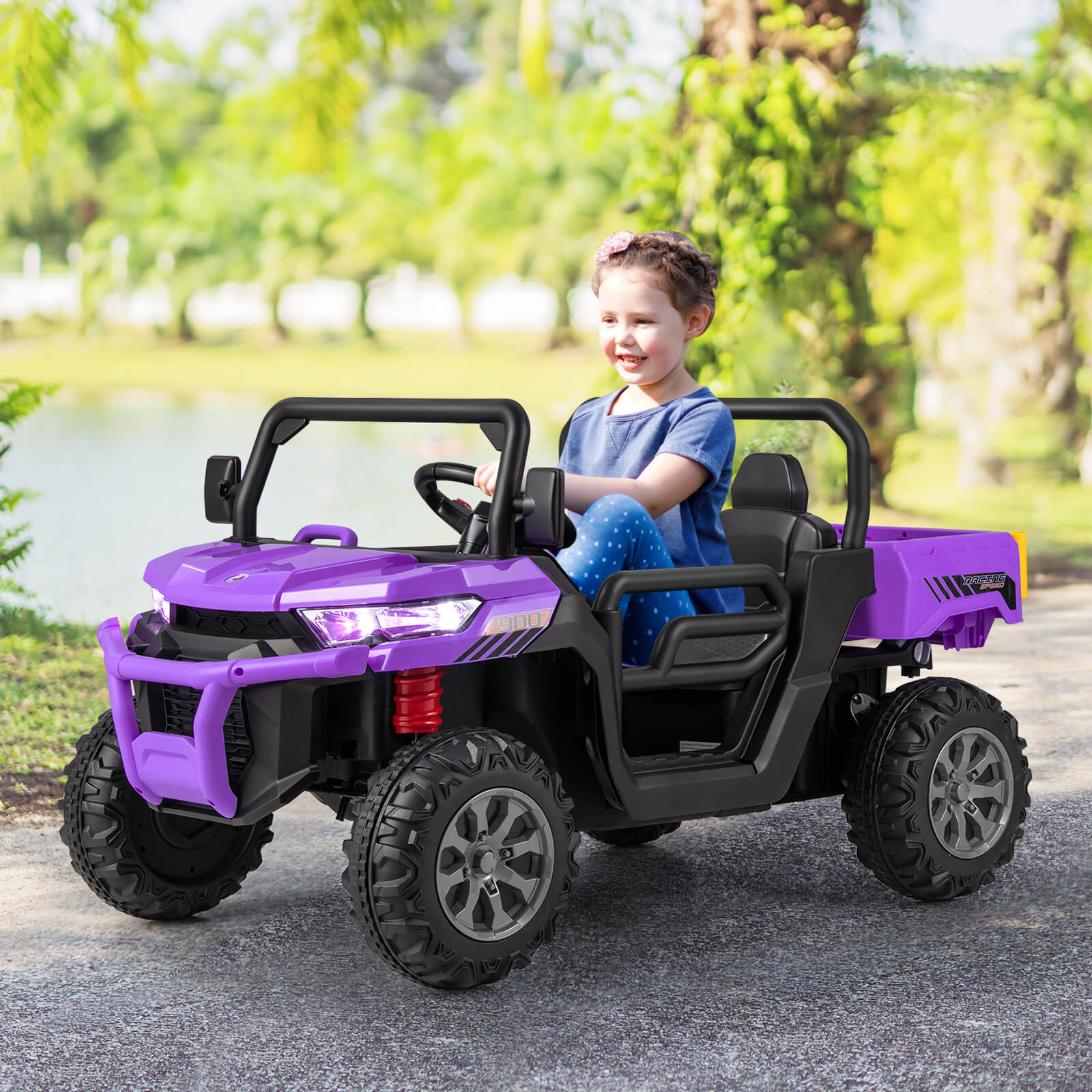 12V Kids Ride On Truck Car with Remote Control and 2 Seaters-Purple - Image 6