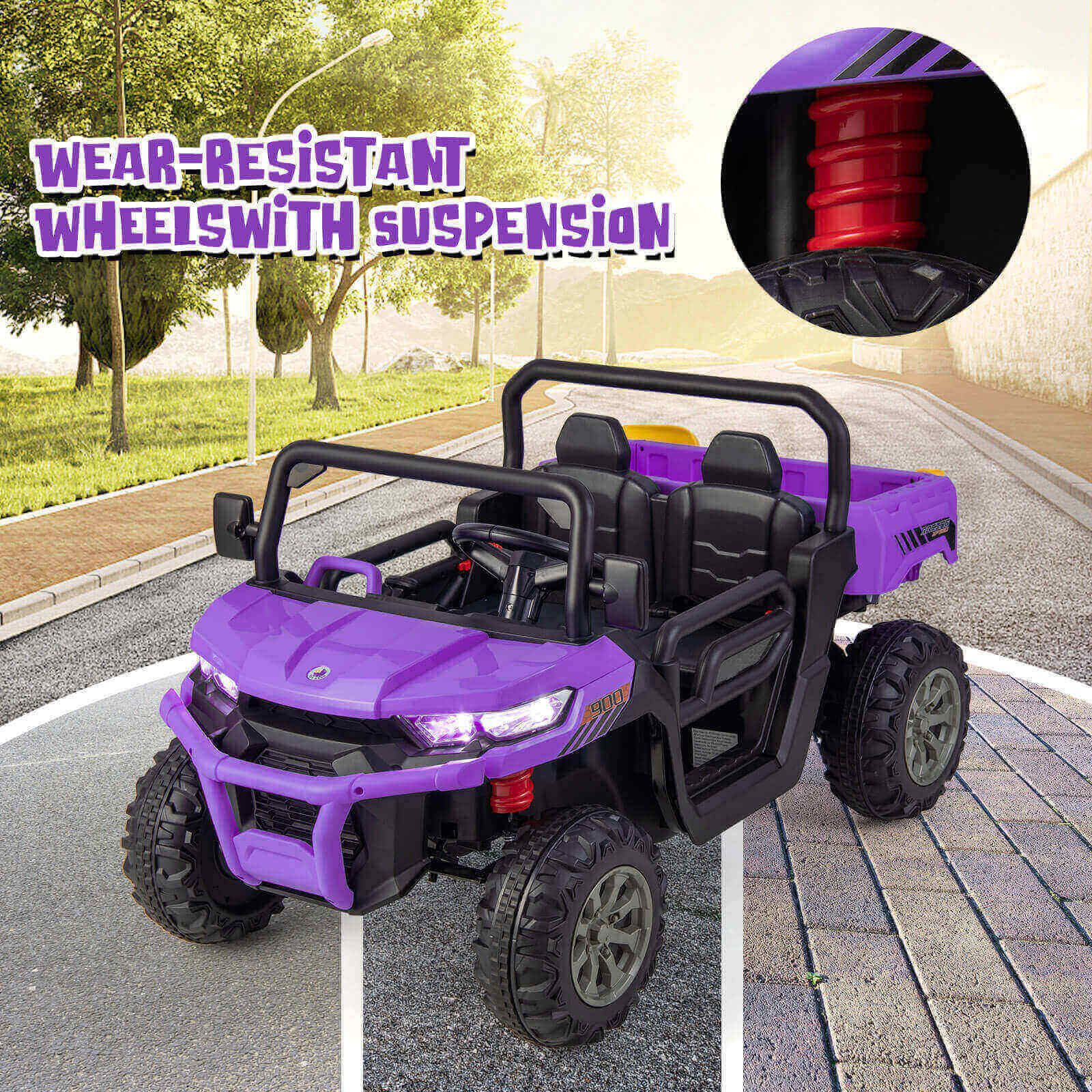 12V Kids Ride On Truck Car with Remote Control and 2 Seaters-Purple - Image 8