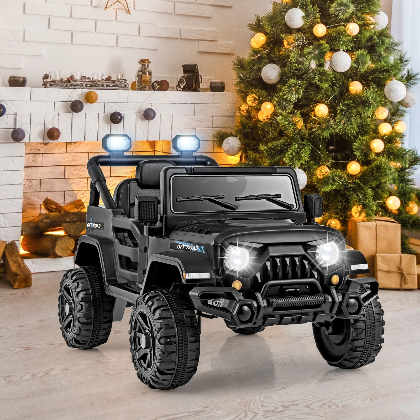 12V Kids Ride on Truck Car with Remote Control Threaded Wheels and 3 Speeds-Black - Image 2