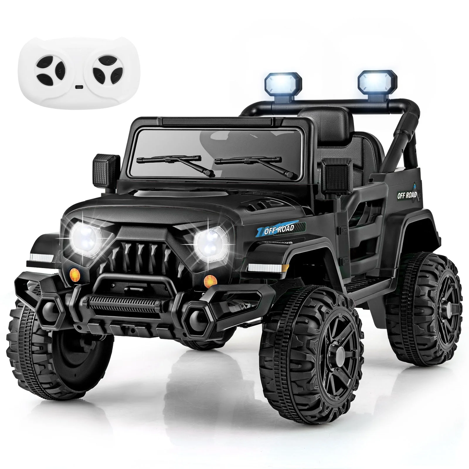12V Kids Ride on Truck Car with Remote Control Threaded Wheels and 3 Speeds-Black - Image 4