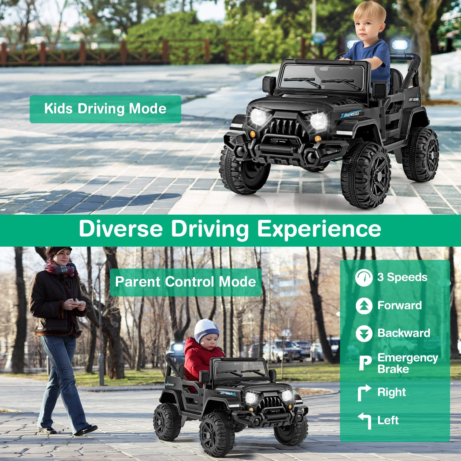 12V Kids Ride on Truck Car with Remote Control Threaded Wheels and 3 Speeds-Black - Image 7