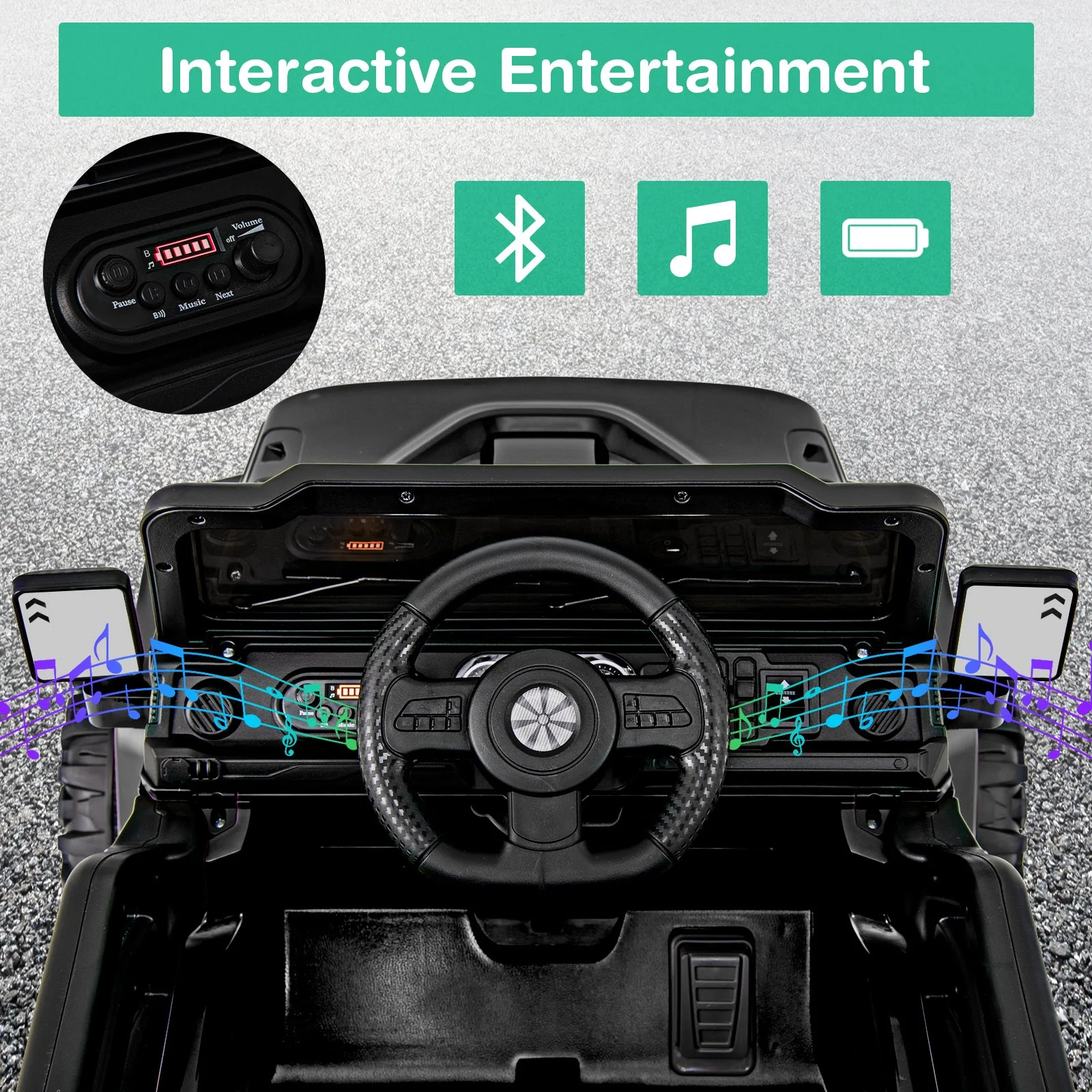 12V Kids Ride on Truck Car with Remote Control Threaded Wheels and 3 Speeds-Black - Image 8