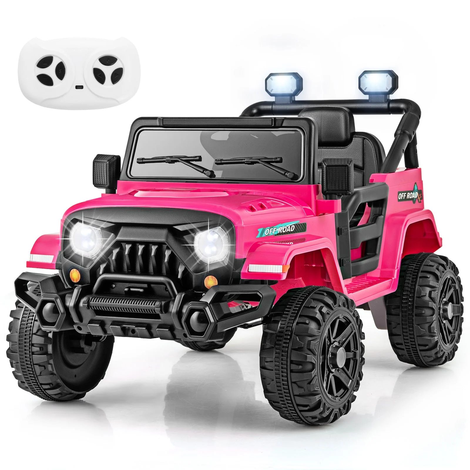 12V Kids Ride on Truck Car with Remote Control Threaded Wheels and 3 Speeds-Pink - Image 4